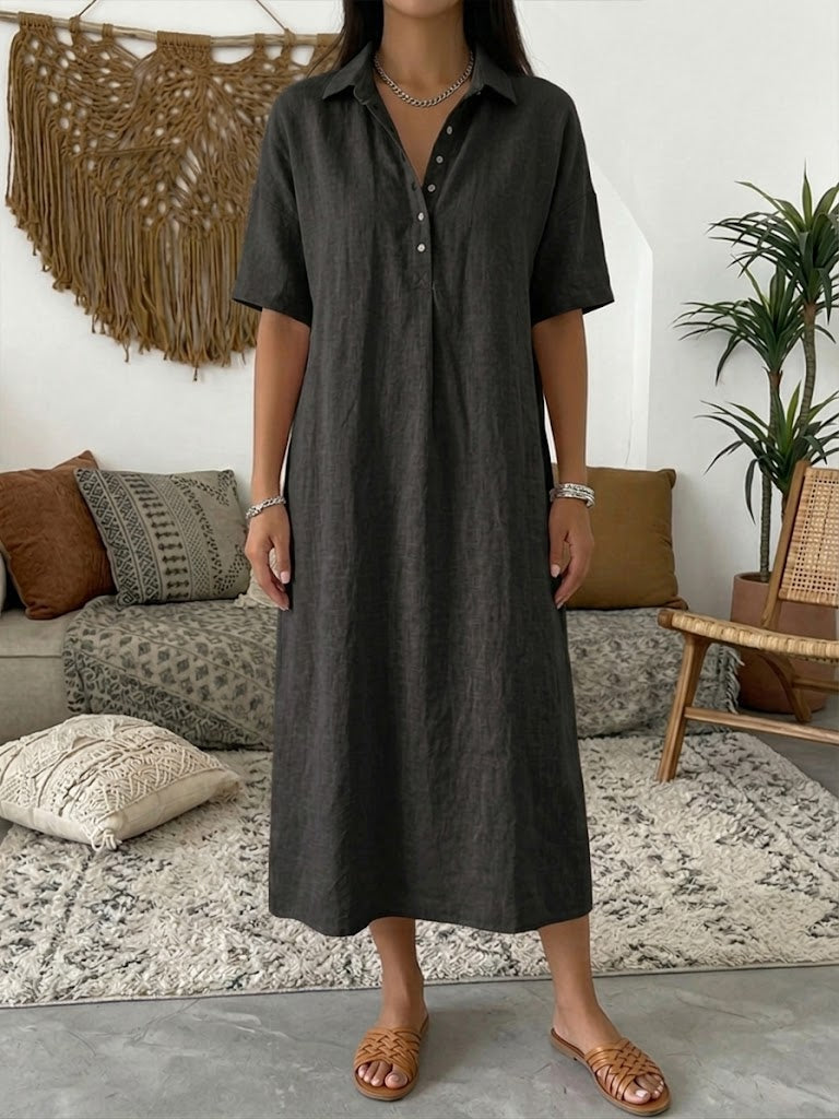 Freya | Collared Cotton-Linen Polo Women Summer Midi Dress
