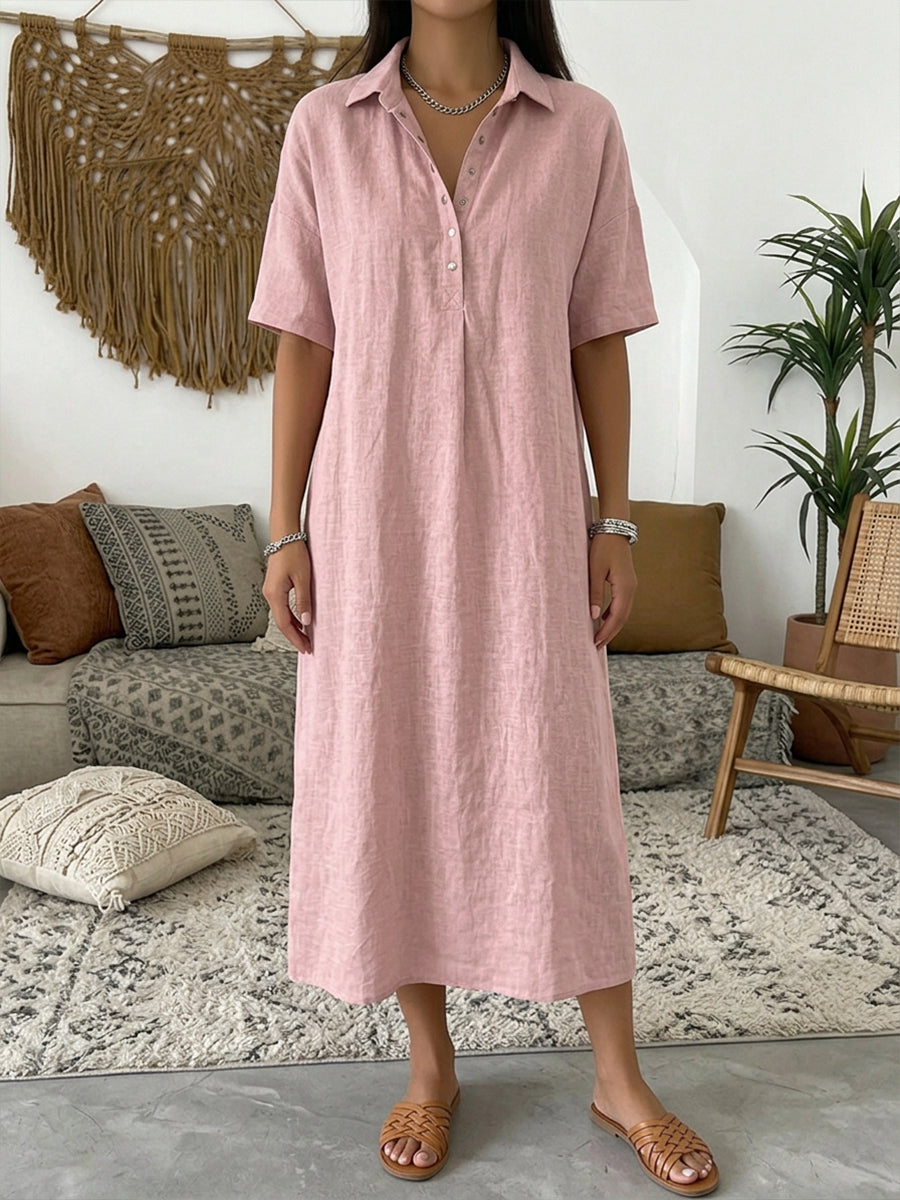 Freya | Collared Cotton-Linen Polo Women Summer Midi Dress