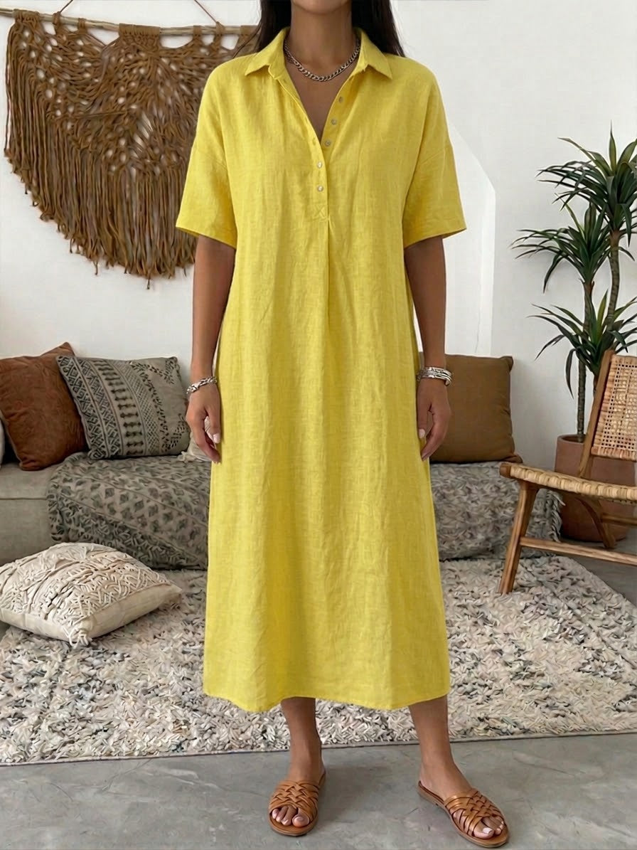 Freya | Collared Cotton-Linen Polo Women Summer Midi Dress