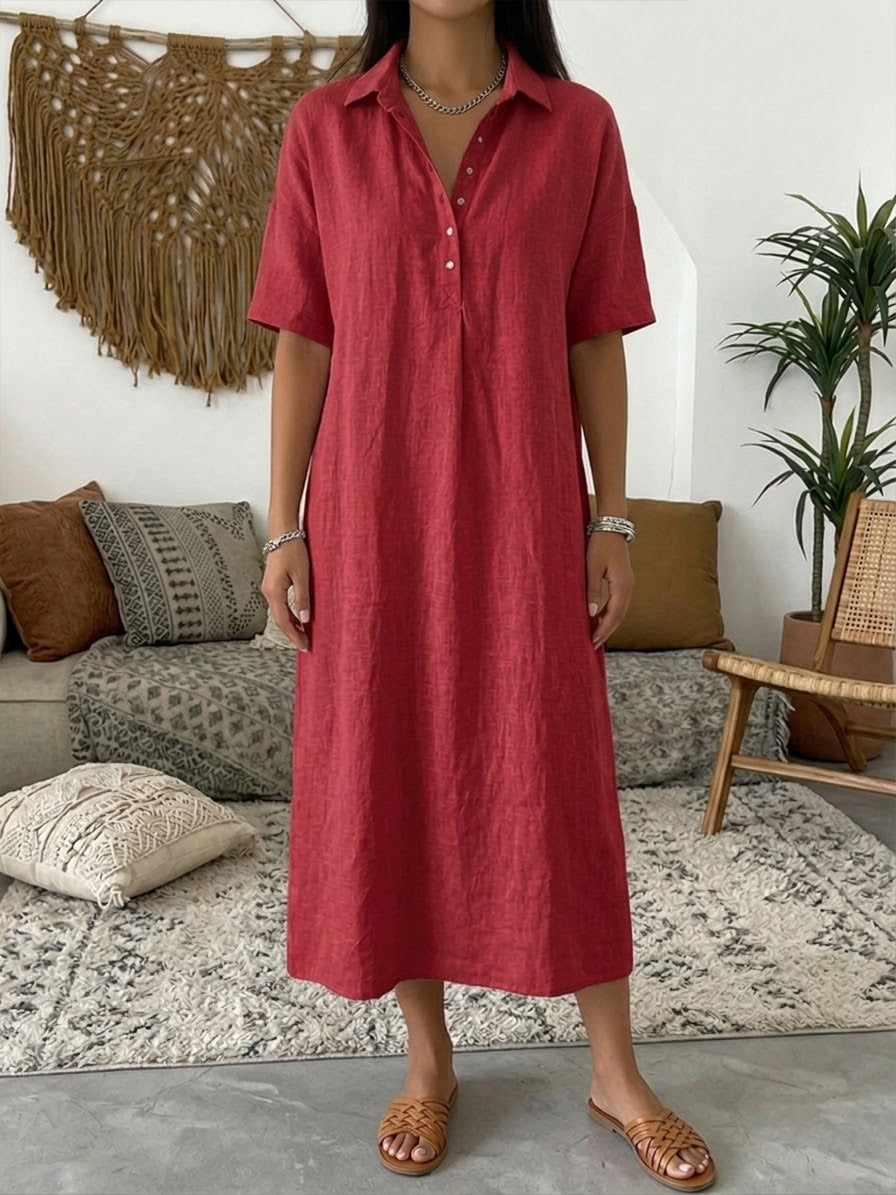 Freya | Collared Cotton-Linen Polo Women Summer Midi Dress