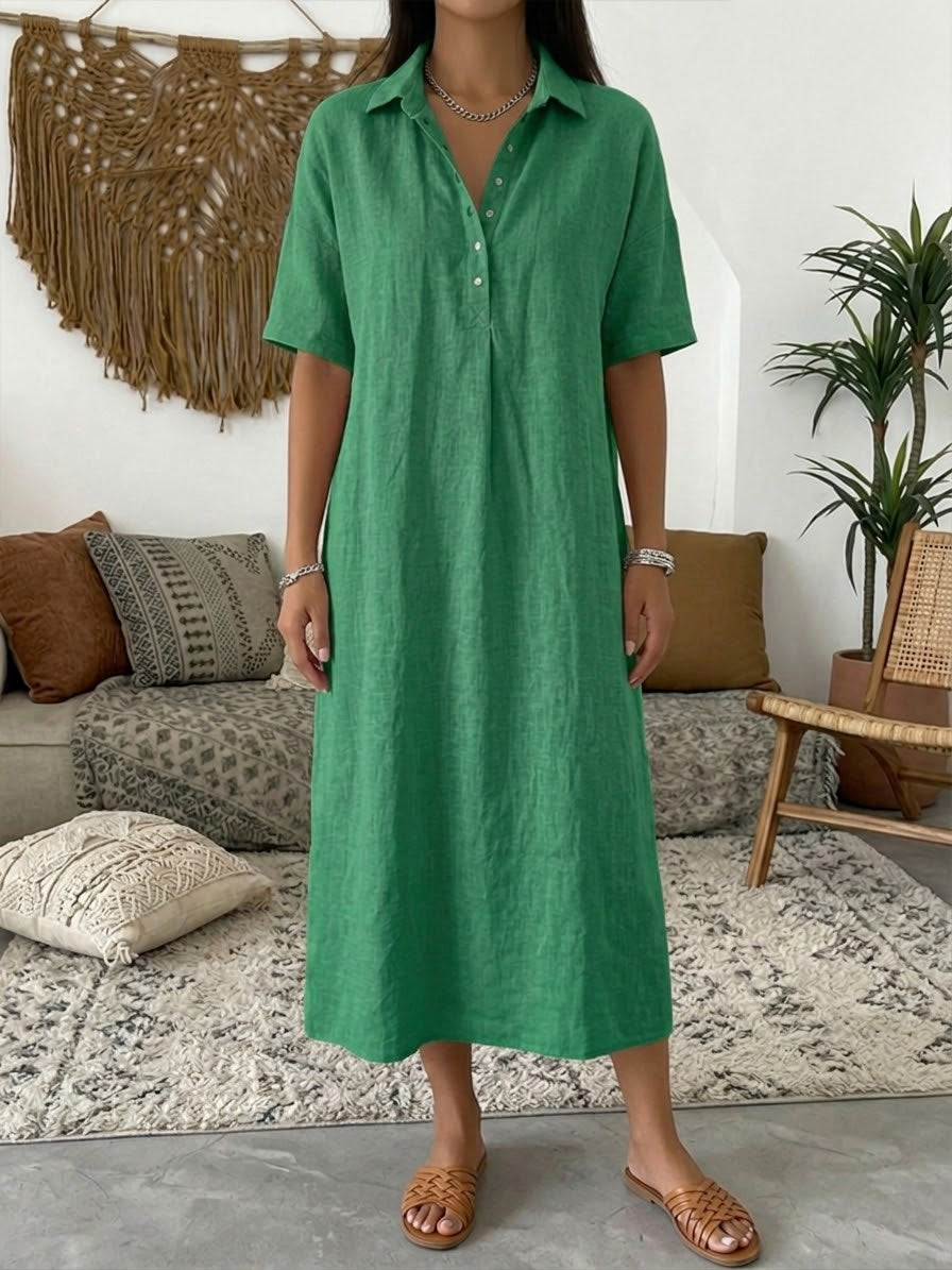 Freya | Collared Cotton-Linen Polo Women Summer Midi Dress