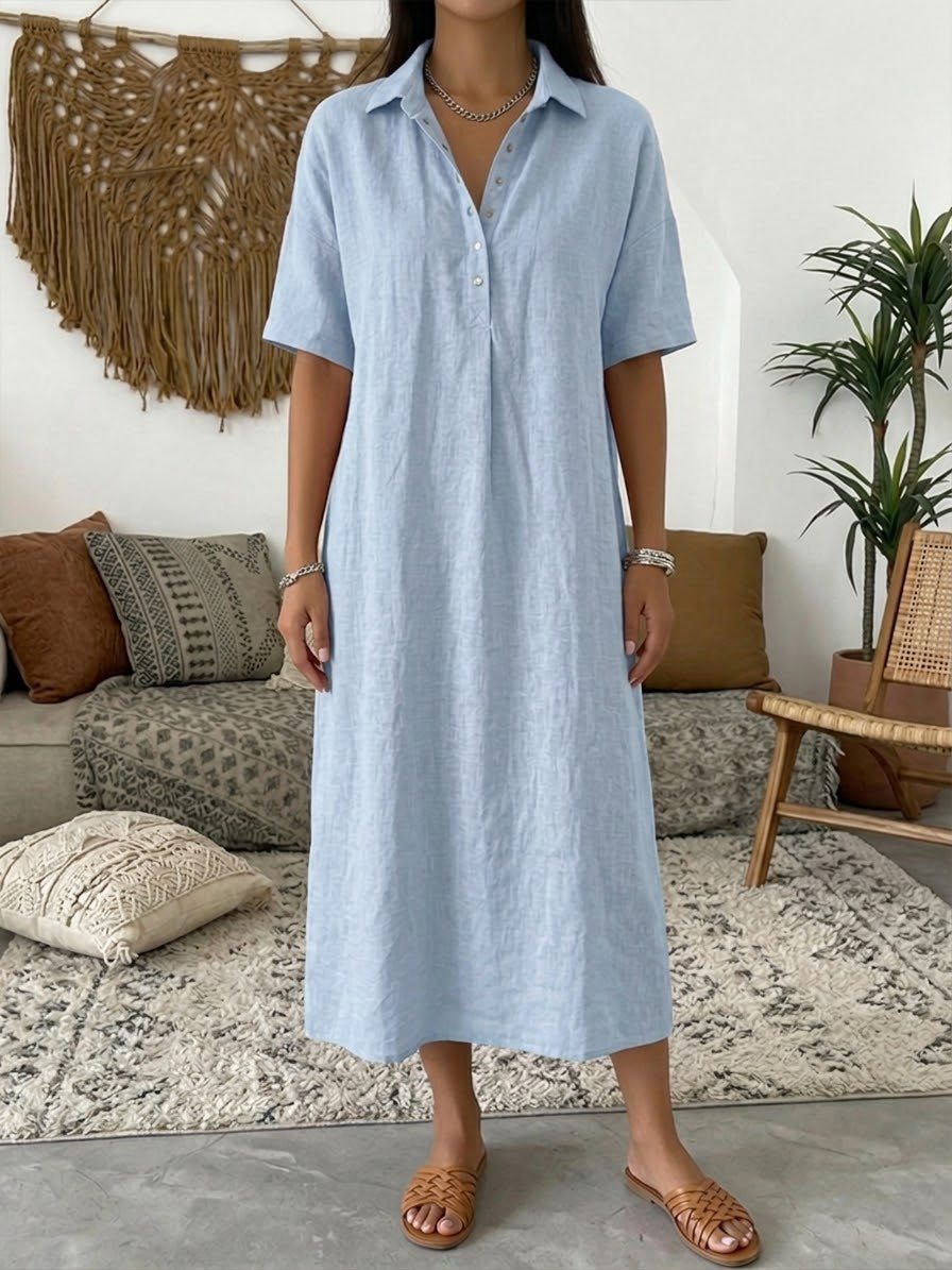 Freya | Collared Cotton-Linen Polo Women Summer Midi Dress