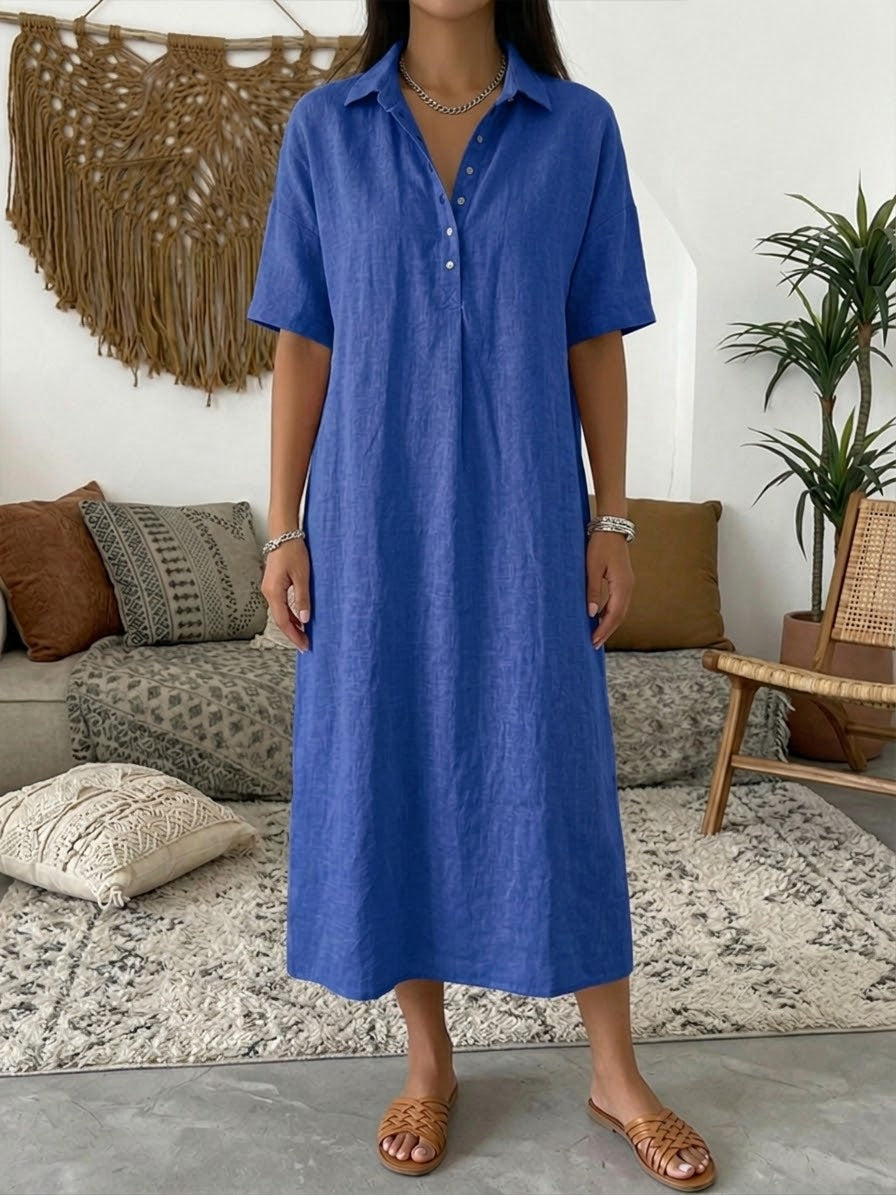 Freya | Collared Cotton-Linen Polo Women Summer Midi Dress