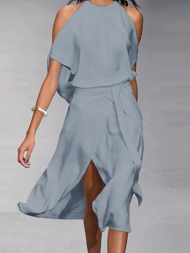 Giselle | Halter Overlay Asymmetric-Hem Women Summer Midi Dress