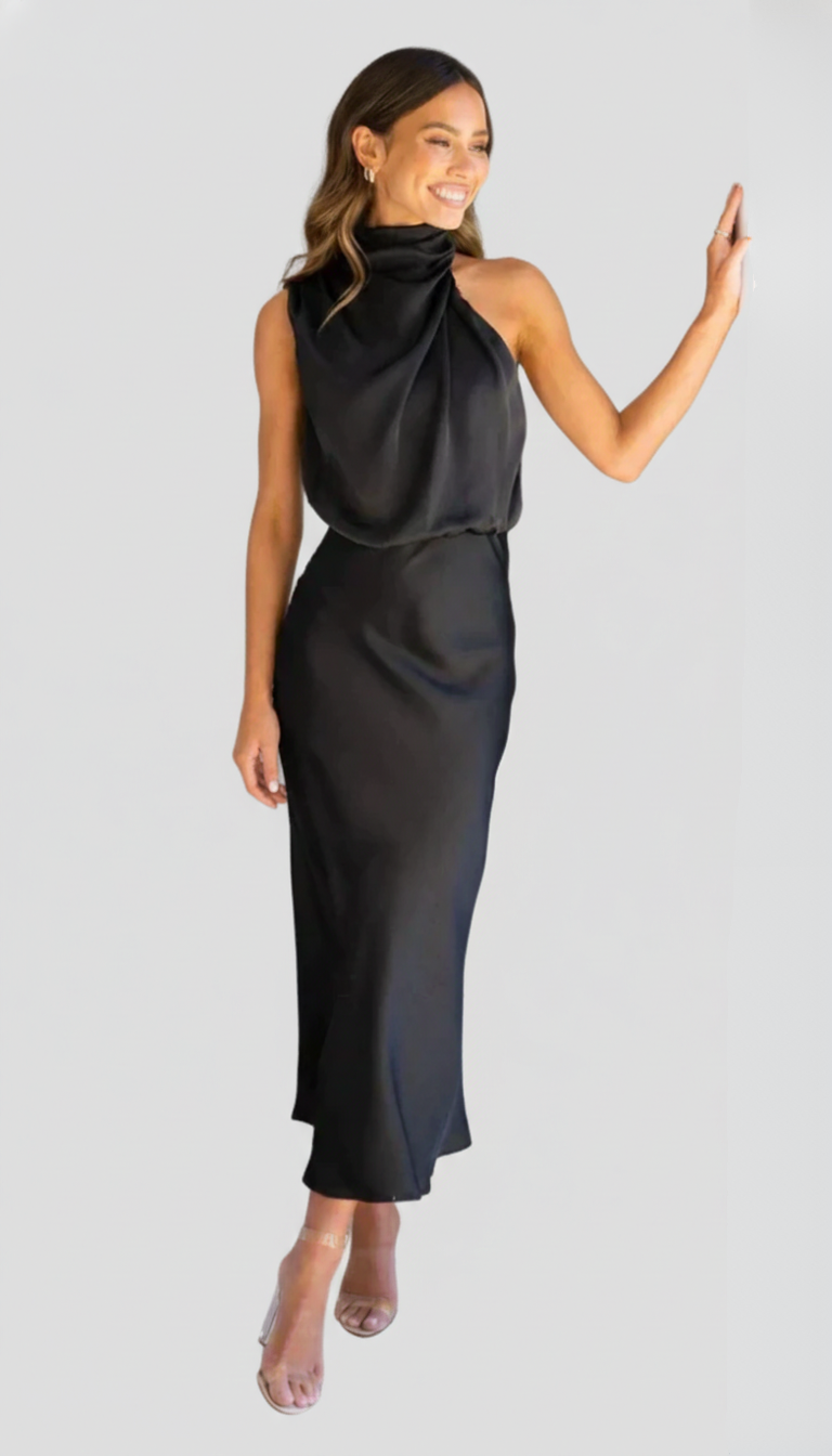 Genevieve | Cowl Halter Open-Back Midi Women Cocktail Summer Dress