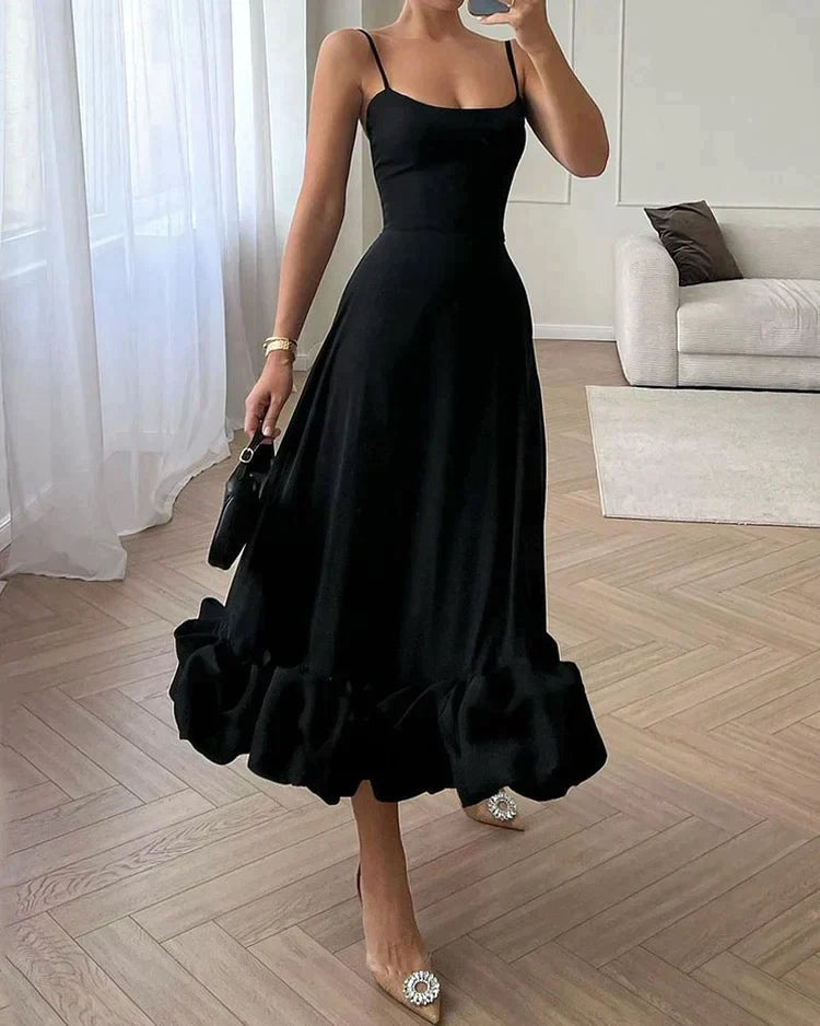 Josephine | Square-Neck Ruffle-Hem Midi Women Cocktail Summer Dress