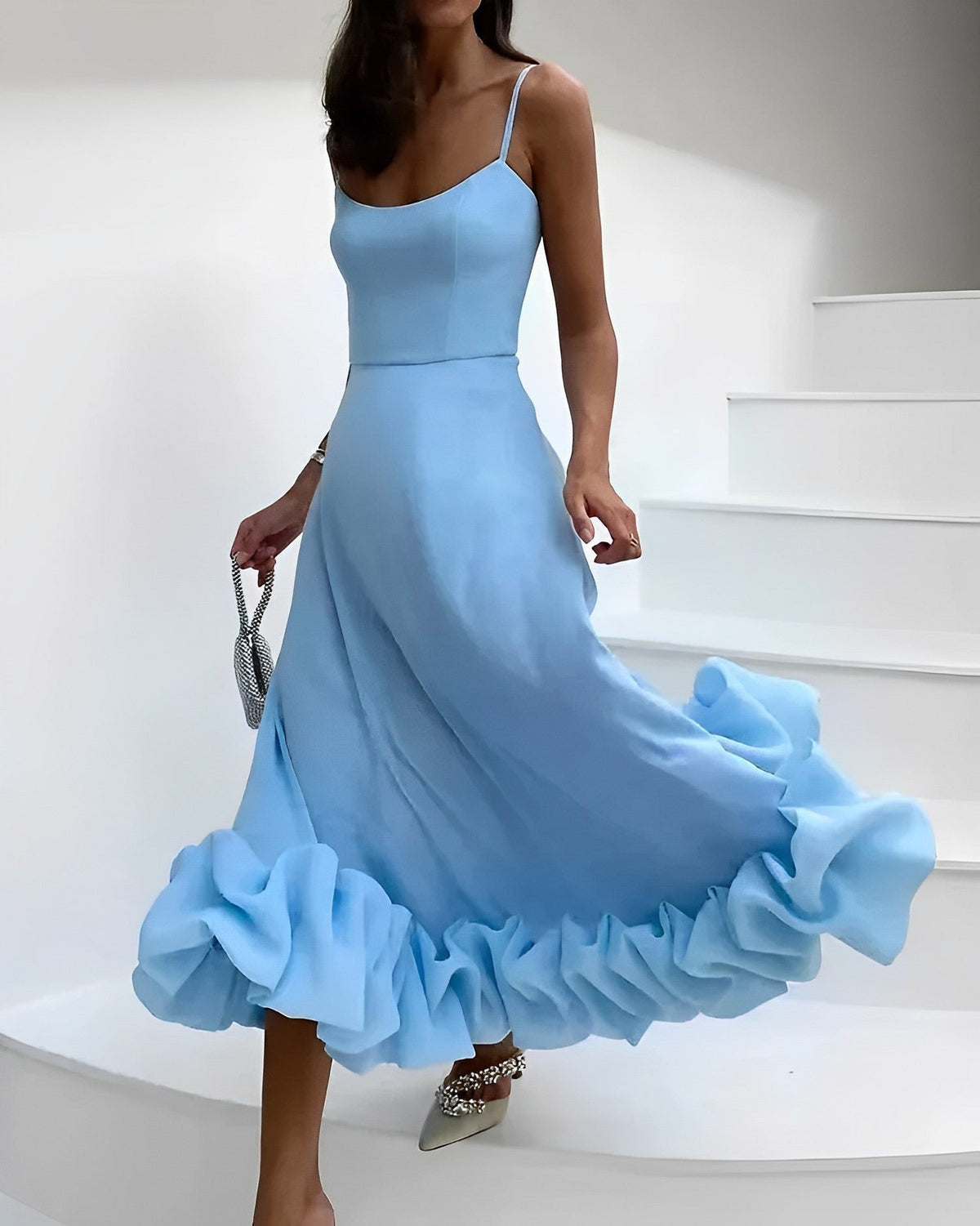 Josephine | Square-Neck Ruffle-Hem Midi Women Cocktail Summer Dress