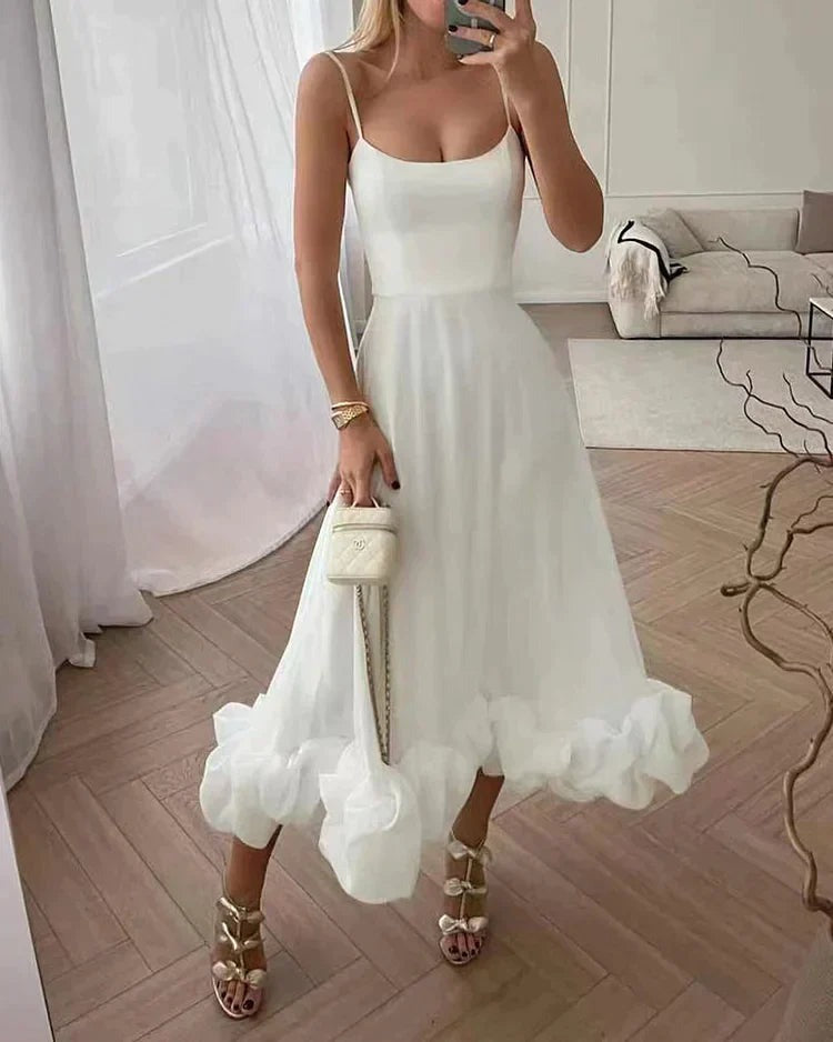 Josephine | Square-Neck Ruffle-Hem Midi Women Cocktail Summer Dress
