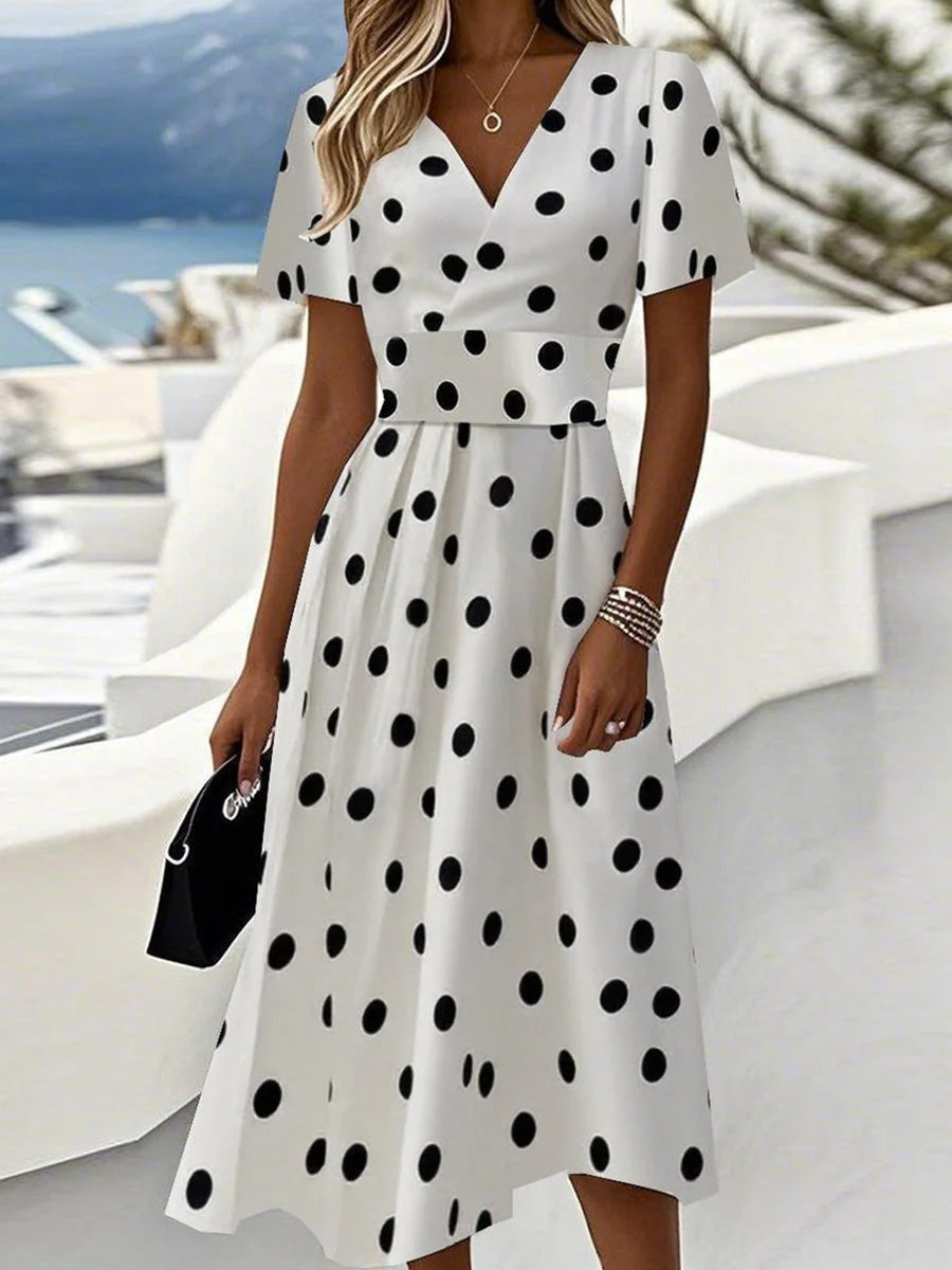 Lisa | Polka Dot V-Neck Midi Women Cocktail Summer Dress