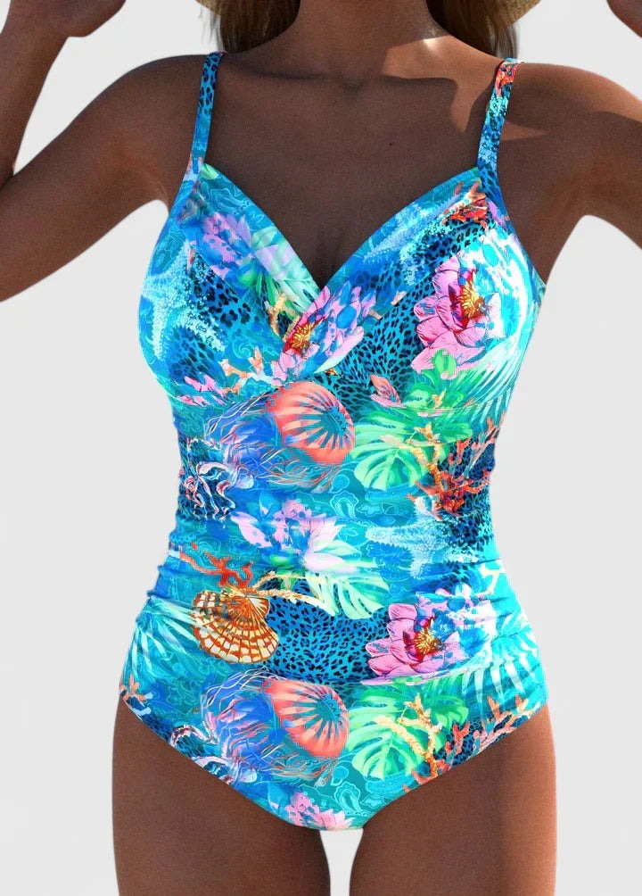 Fantine | High-Cut Cutout Marine-Print Women's One-Piece Swimsuit