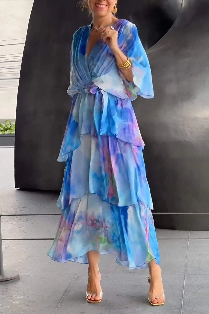 Cecilia | Wrap Tiered Chiffon Maxi Women Cocktail Summer Dress