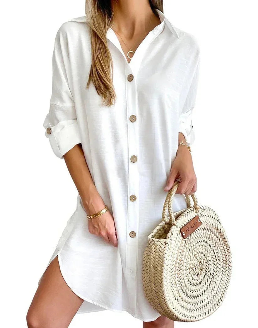 Annie | Button-Down Tunic Rolled-Sleeve Women Summer Mini Dress