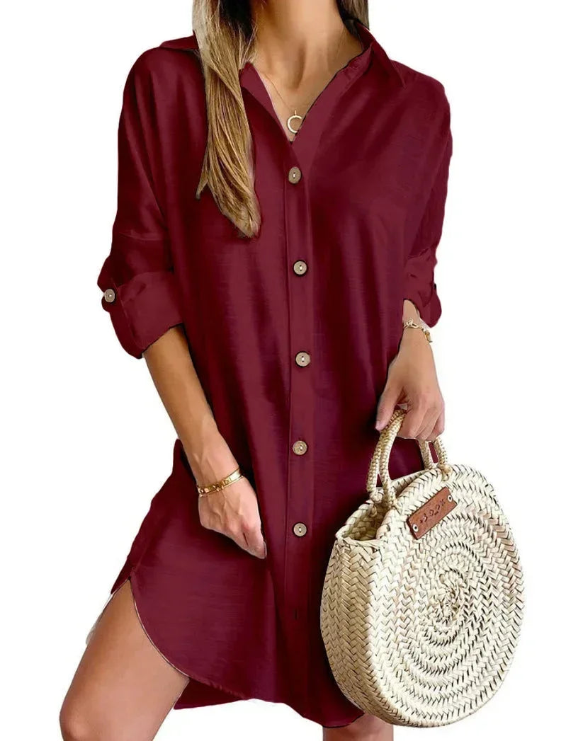 Annie | Button-Down Tunic Rolled-Sleeve Women Summer Mini Dress