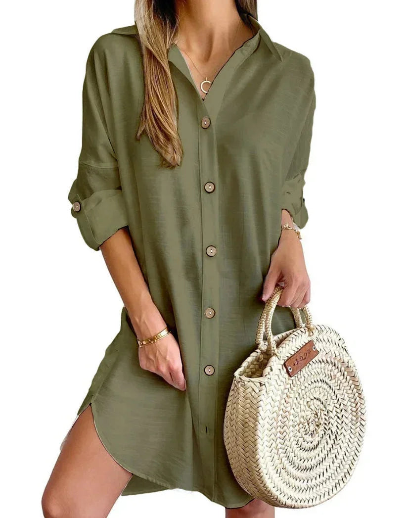 Annie | Button-Down Tunic Rolled-Sleeve Women Summer Mini Dress