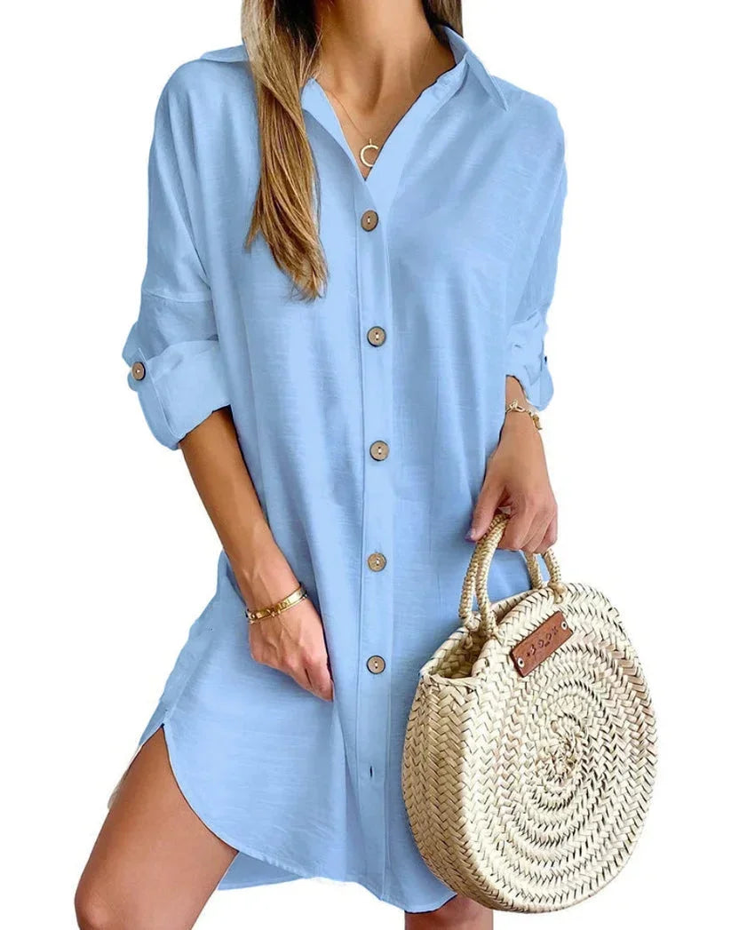 Annie | Button-Down Tunic Rolled-Sleeve Women Summer Mini Dress
