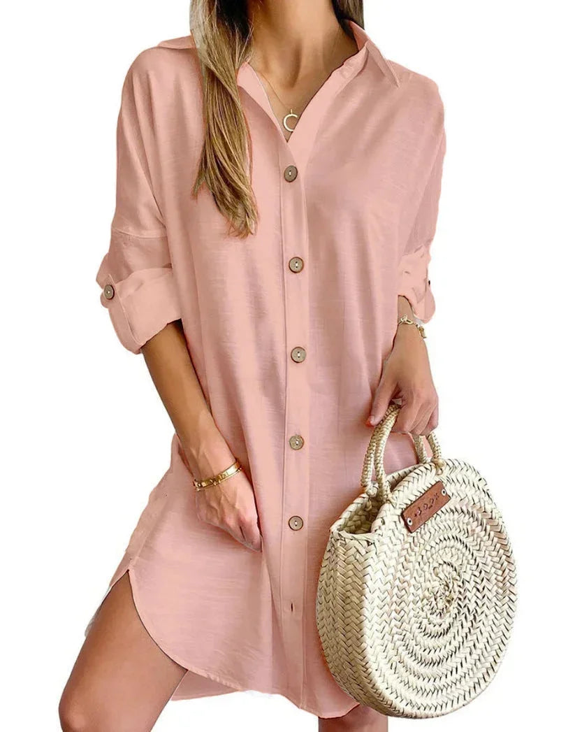 Annie | Button-Down Tunic Rolled-Sleeve Women Summer Mini Dress