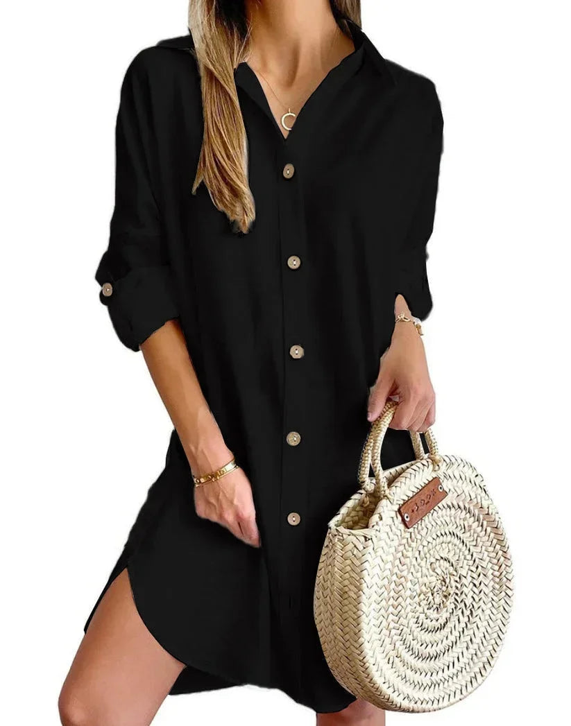 Annie | Button-Down Tunic Rolled-Sleeve Women Summer Mini Dress