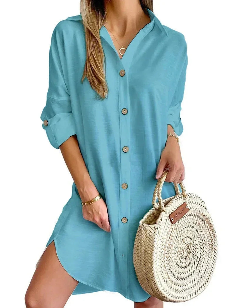 Annie | Button-Down Tunic Rolled-Sleeve Women Summer Mini Dress