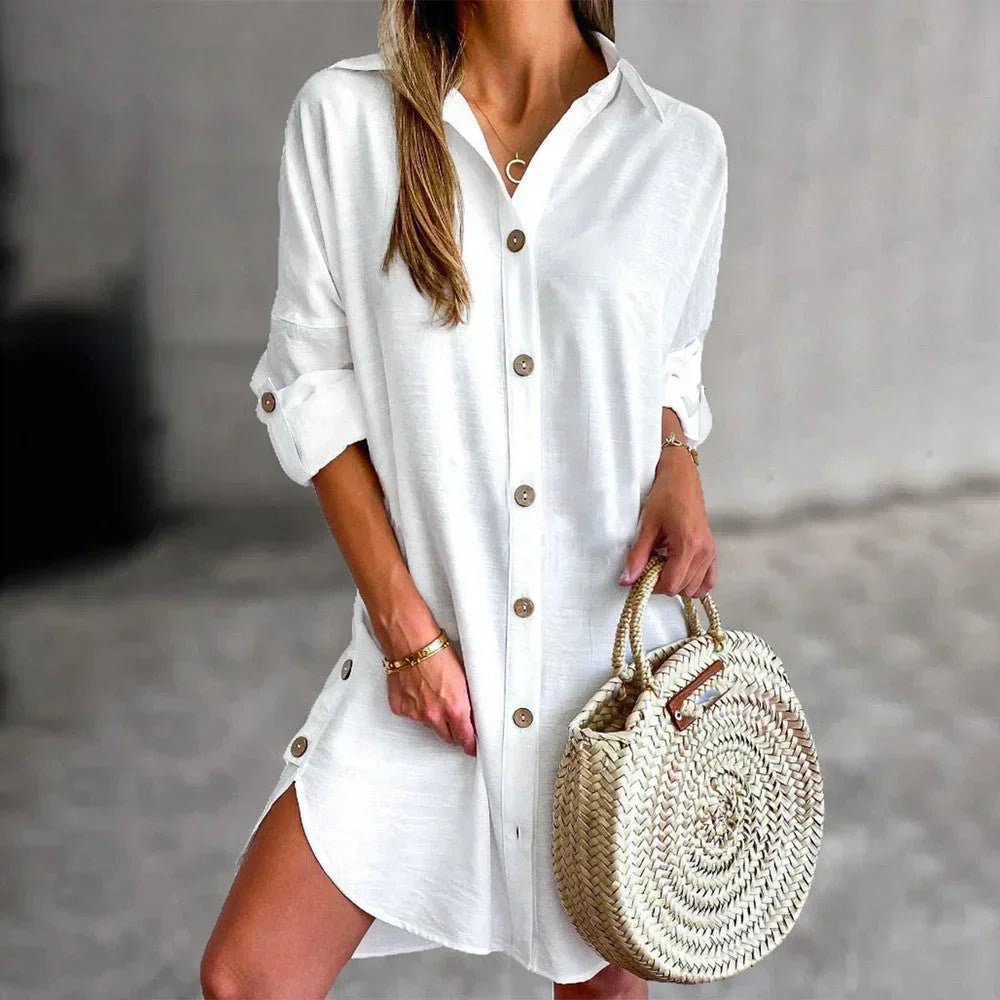 Annie | Button-Down Tunic Rolled-Sleeve Women Summer Mini Dress