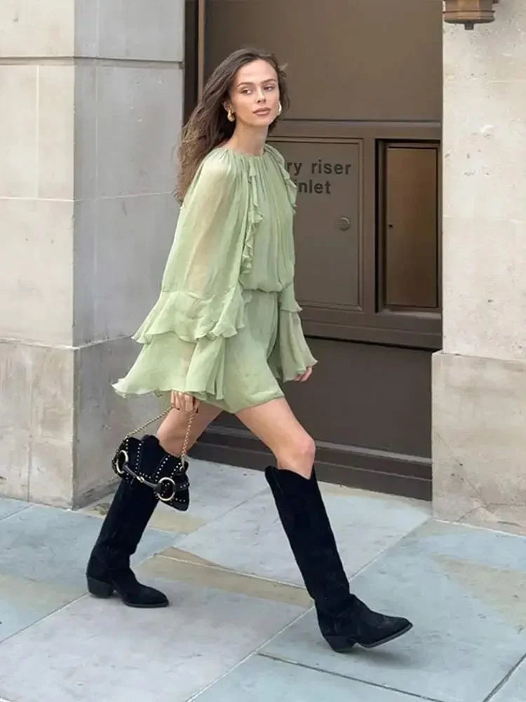 Deanna | Ruffle Long-Sleeve Flowy Women Summer Mini Dress