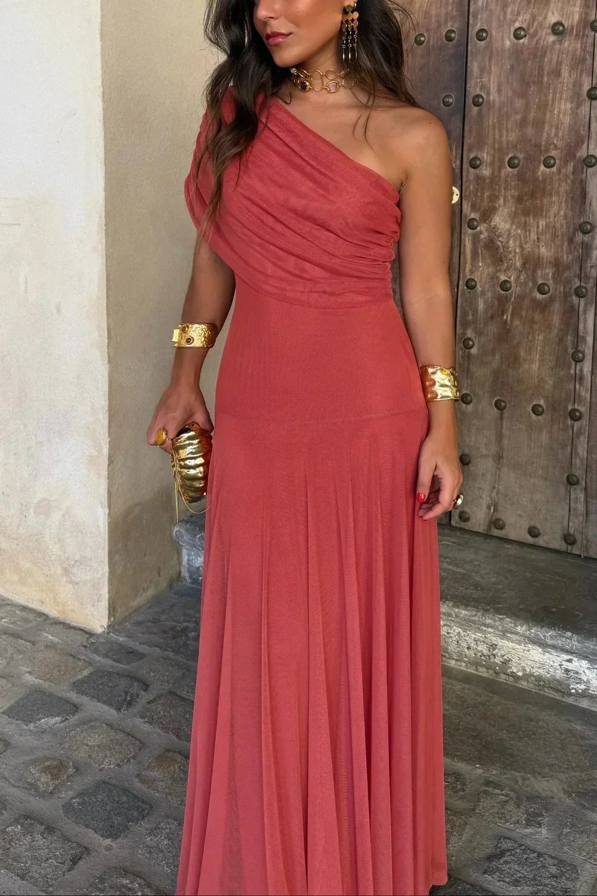 Natalie | Pleated One-Shoulder Breathable Women Summer Maxi Dress