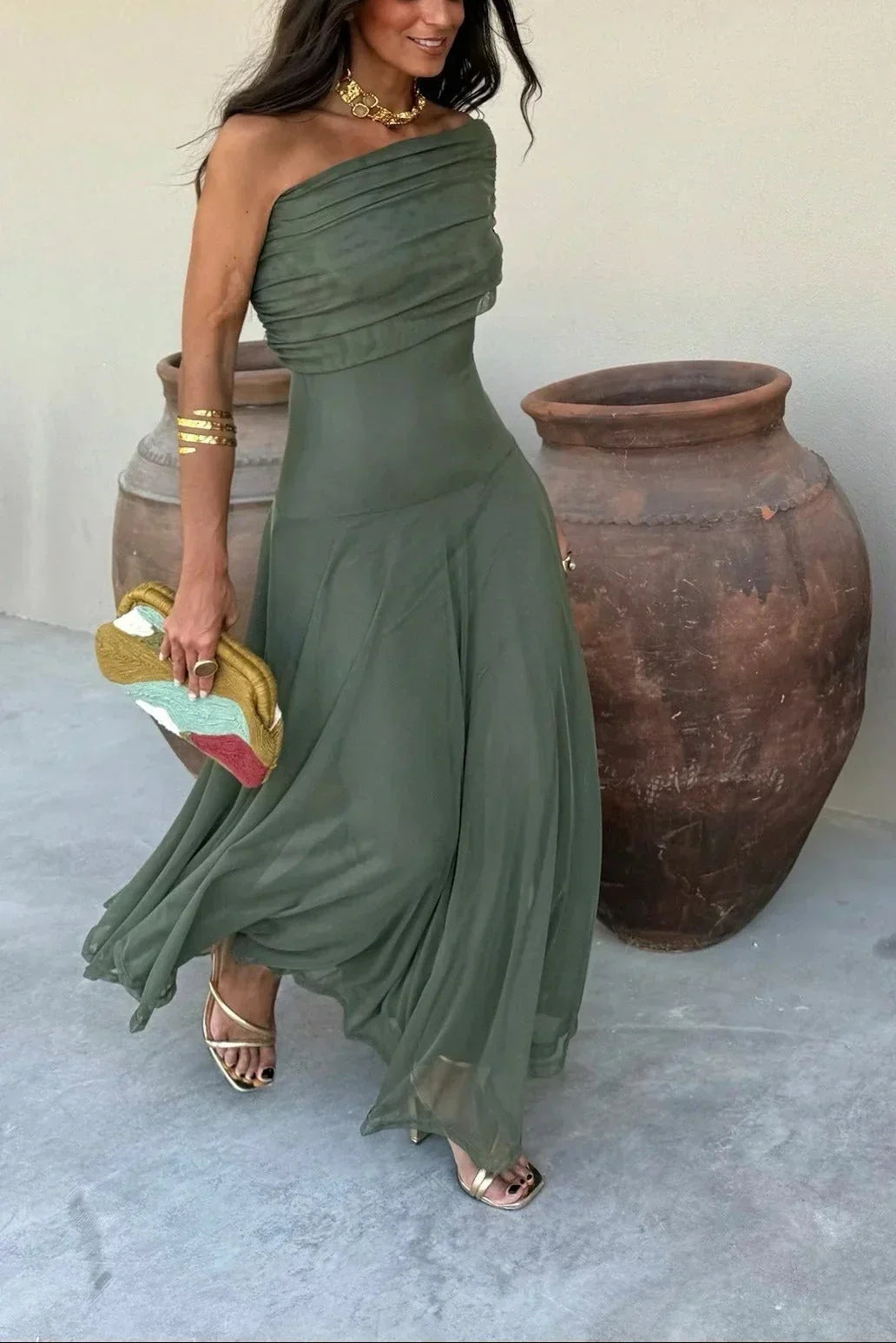 Natalie | Pleated One-Shoulder Breathable Women Summer Maxi Dress