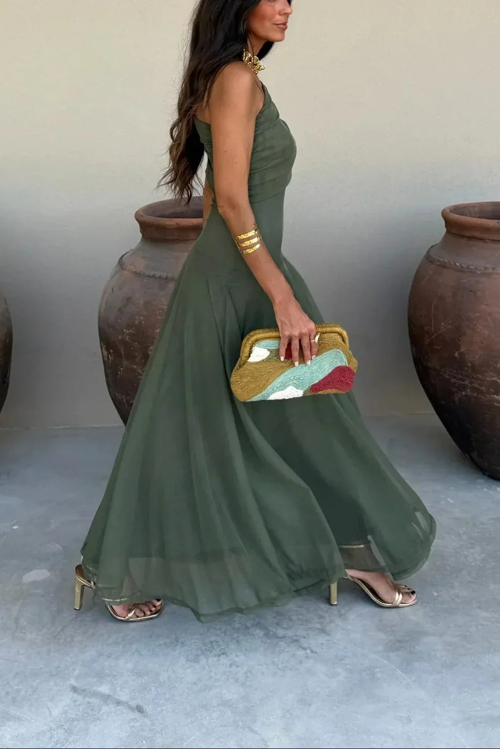 Natalie | Pleated One-Shoulder Breathable Women Summer Maxi Dress