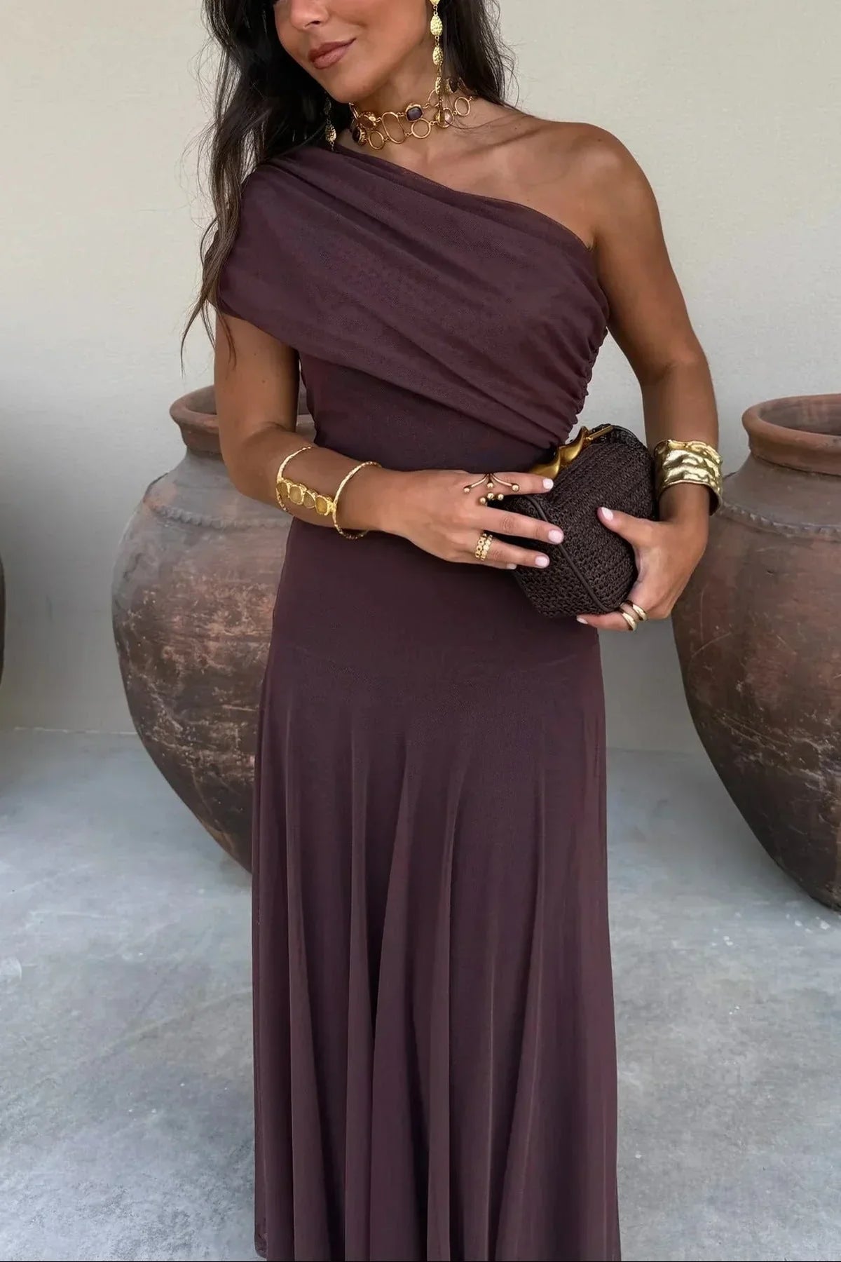 Natalie | Pleated One-Shoulder Breathable Women Summer Maxi Dress