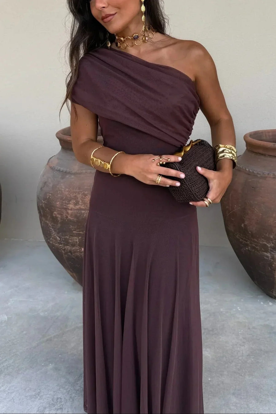 Natalie | Pleated One-Shoulder Breathable Women Summer Maxi Dress