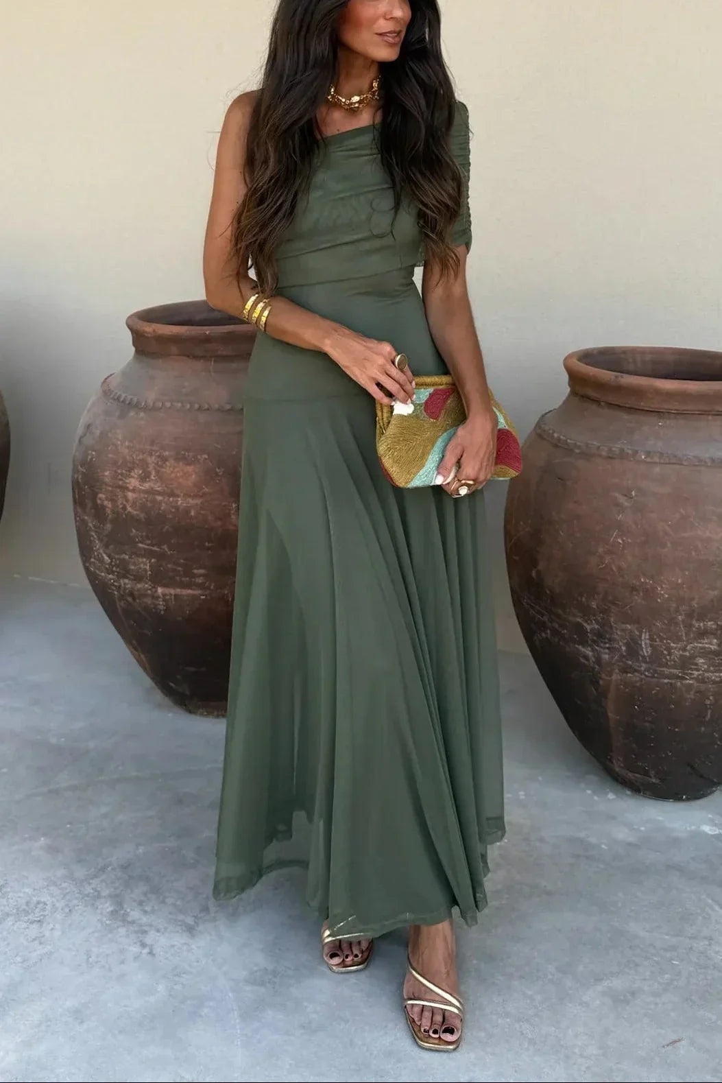 Natalie | Pleated One-Shoulder Breathable Women Summer Maxi Dress