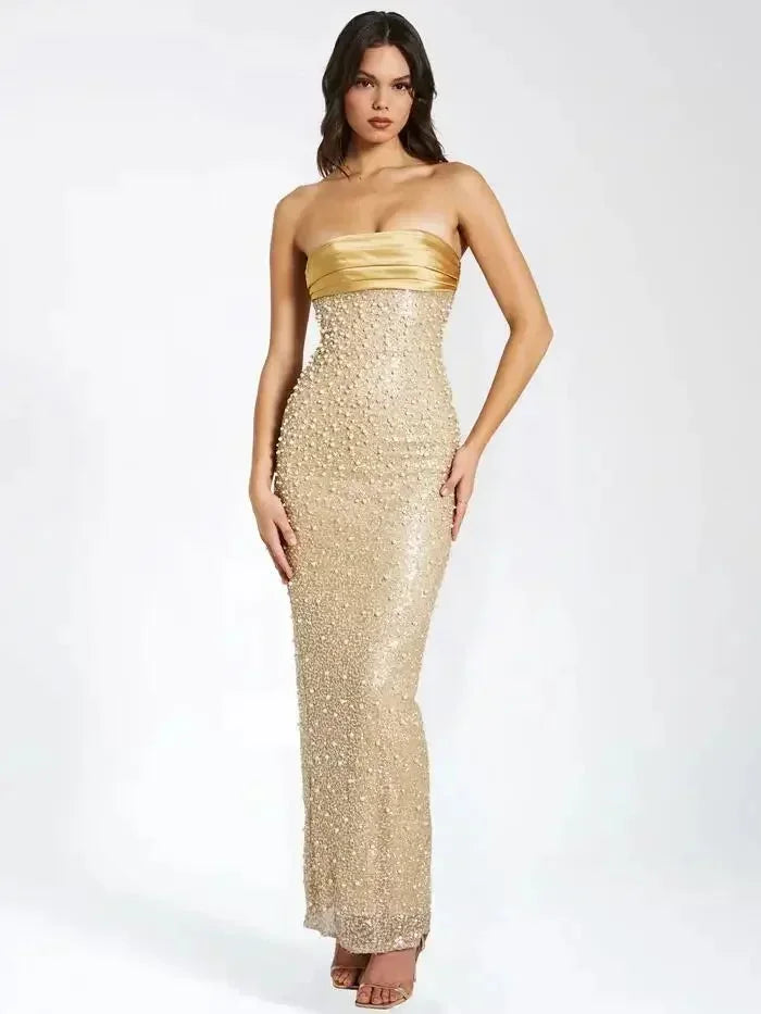 Winona | Strapless Glitter Sculpted Women Summer Maxi Dress
