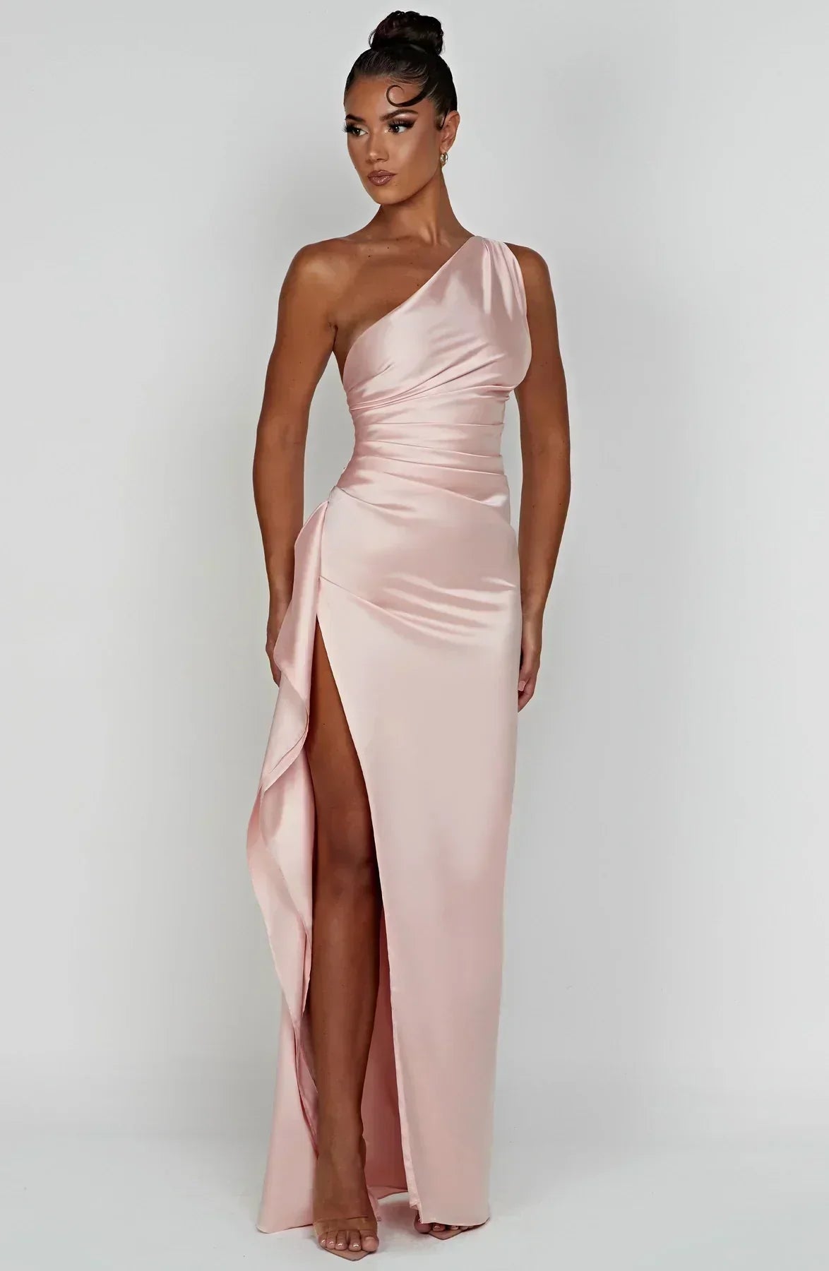 Juliana | Satin One-Shoulder Thigh-Slit Women Summer Maxi Dress