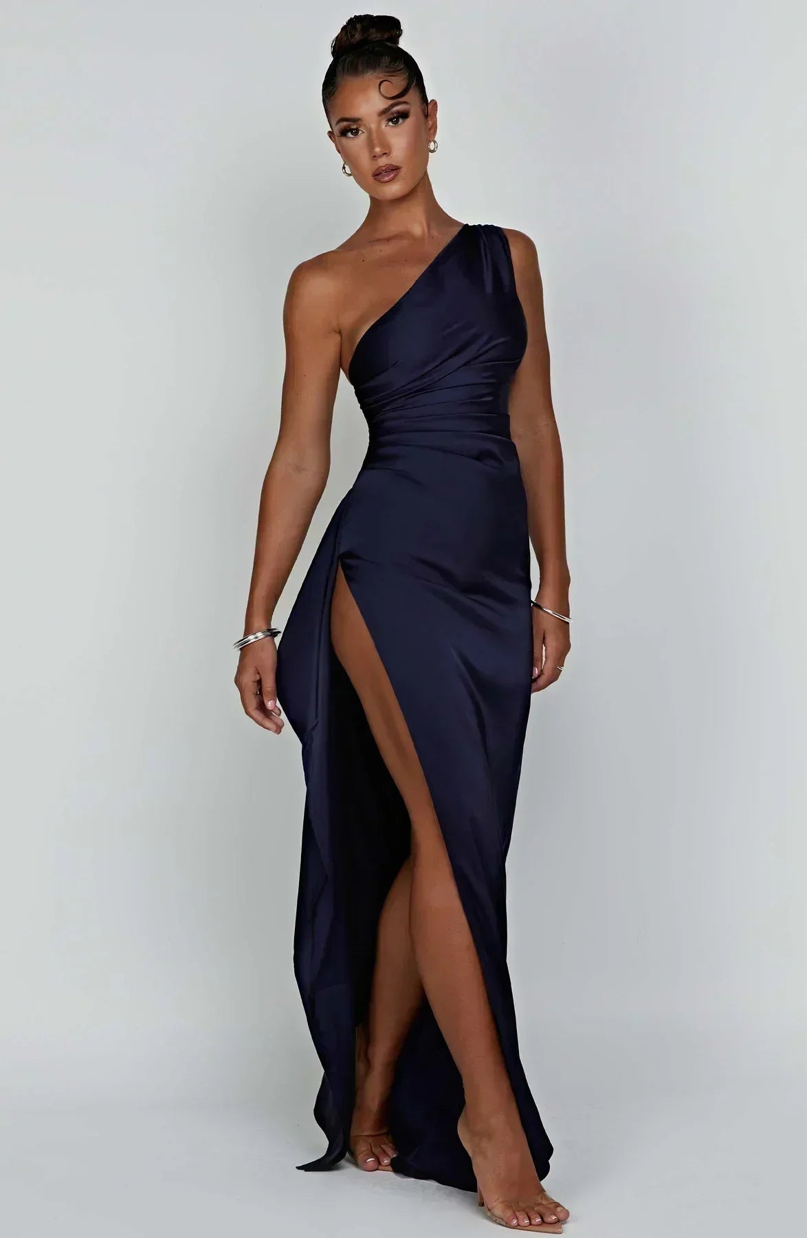 Juliana | Satin One-Shoulder Thigh-Slit Women Summer Maxi Dress