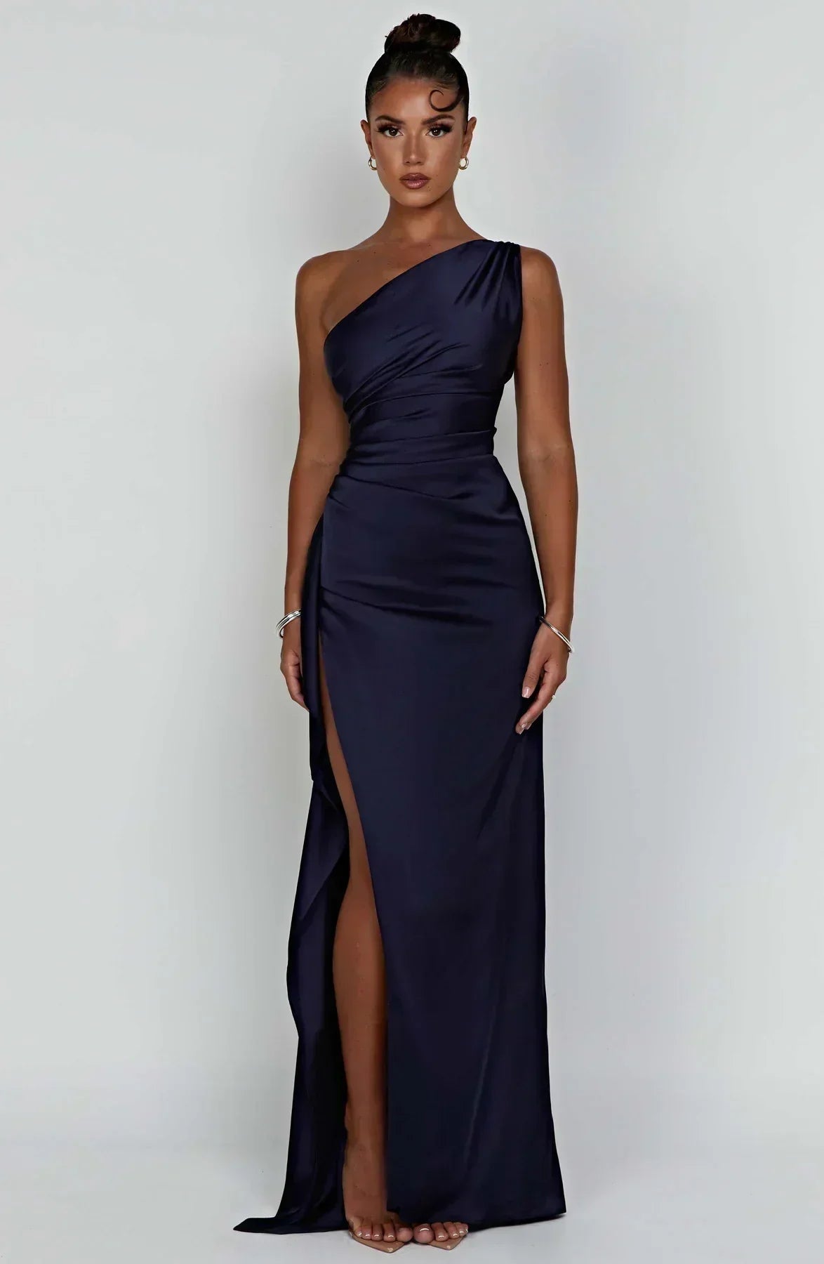 Juliana | Satin One-Shoulder Thigh-Slit Women Summer Maxi Dress