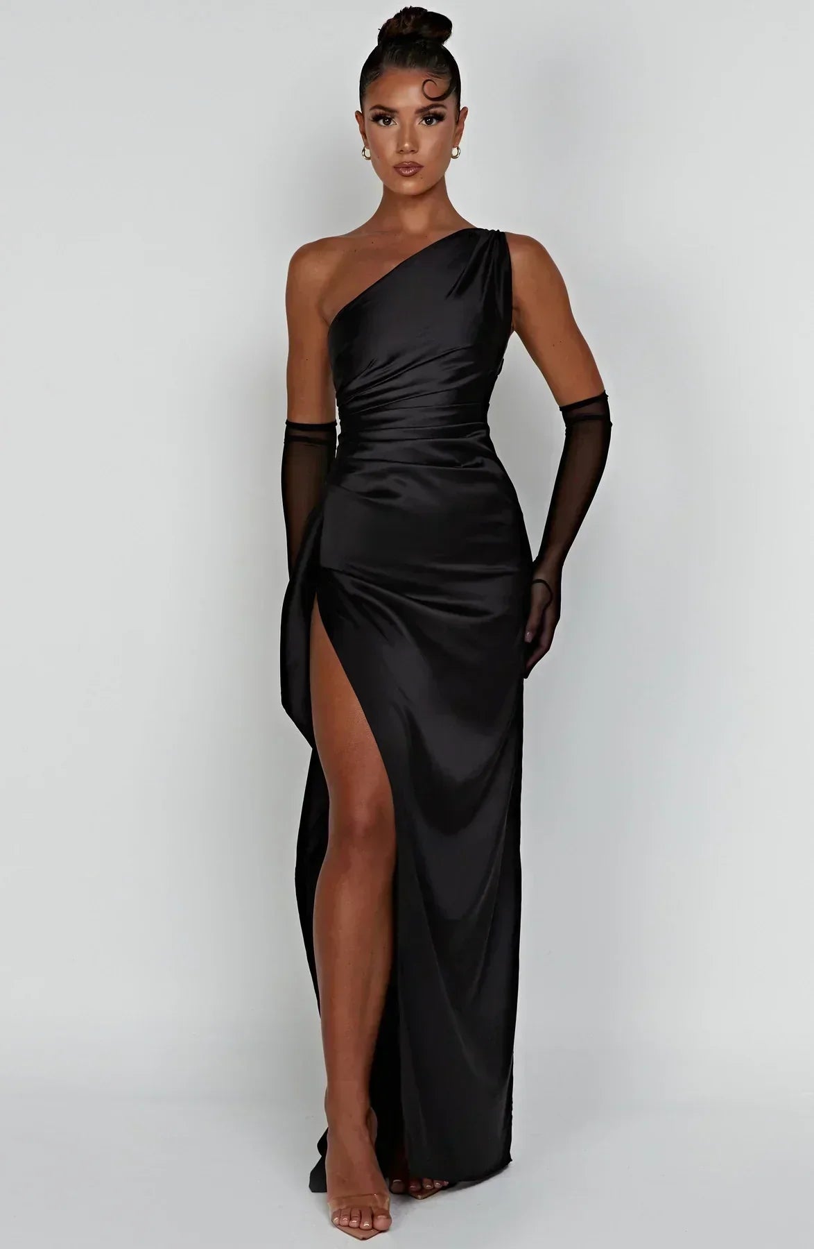 Juliana | Satin One-Shoulder Thigh-Slit Women Summer Maxi Dress