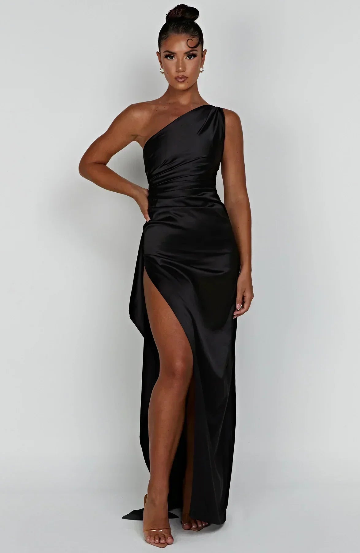 Juliana | Satin One-Shoulder Thigh-Slit Women Summer Maxi Dress