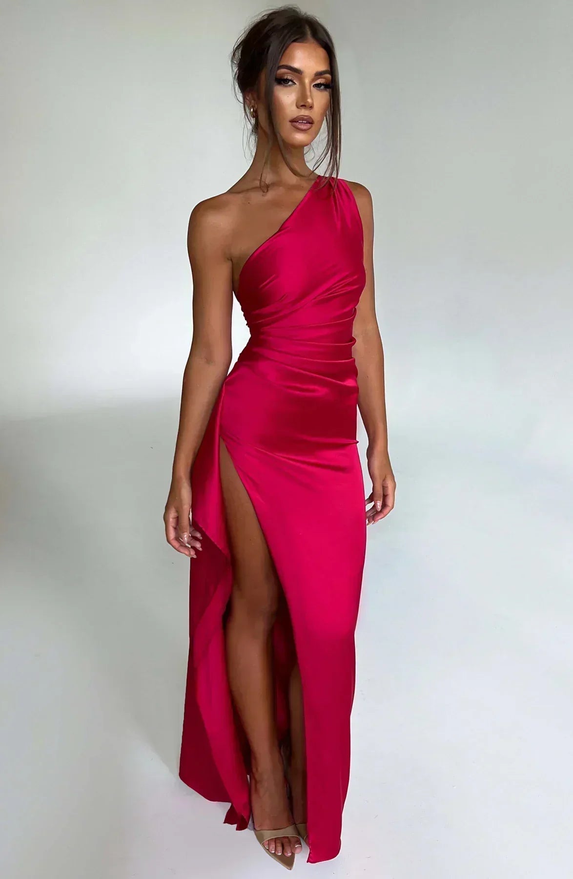 Juliana | Satin One-Shoulder Thigh-Slit Women Summer Maxi Dress