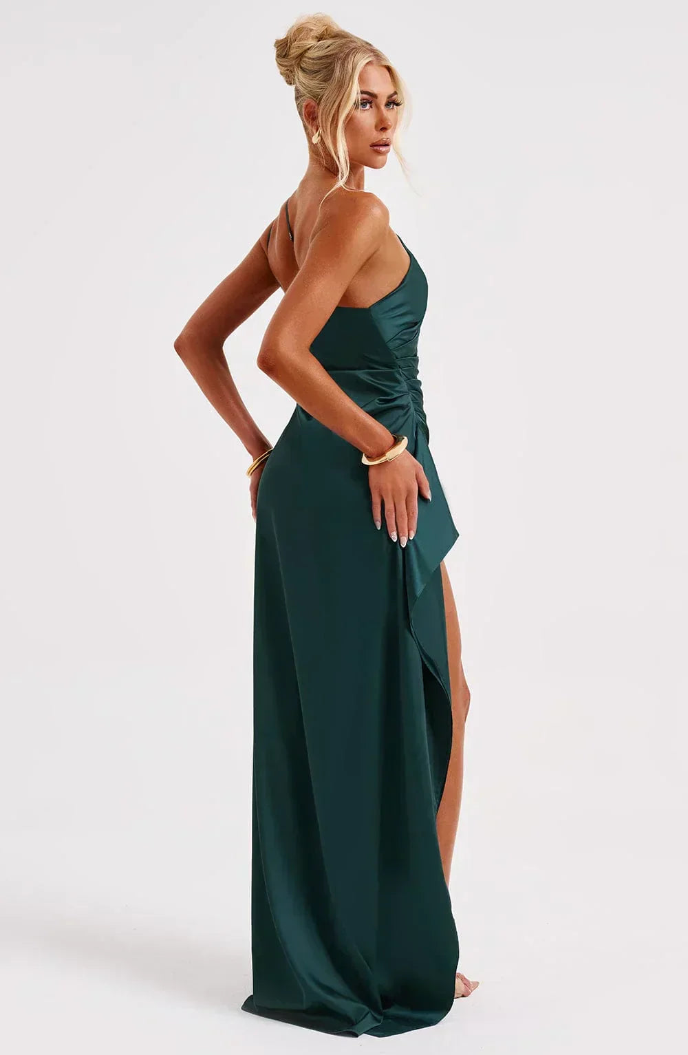 Juliana | Satin One-Shoulder Thigh-Slit Women Summer Maxi Dress