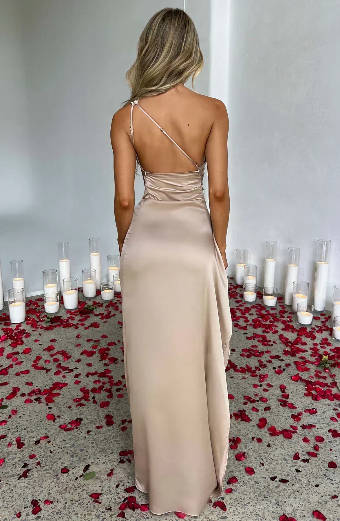Juliana | Satin One-Shoulder Thigh-Slit Women Summer Maxi Dress