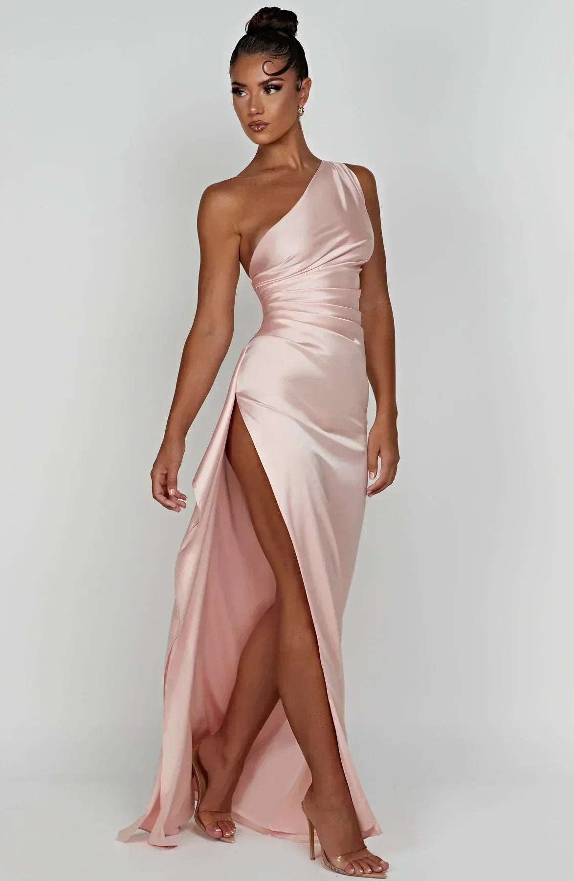Juliana | Satin One-Shoulder Thigh-Slit Women Summer Maxi Dress