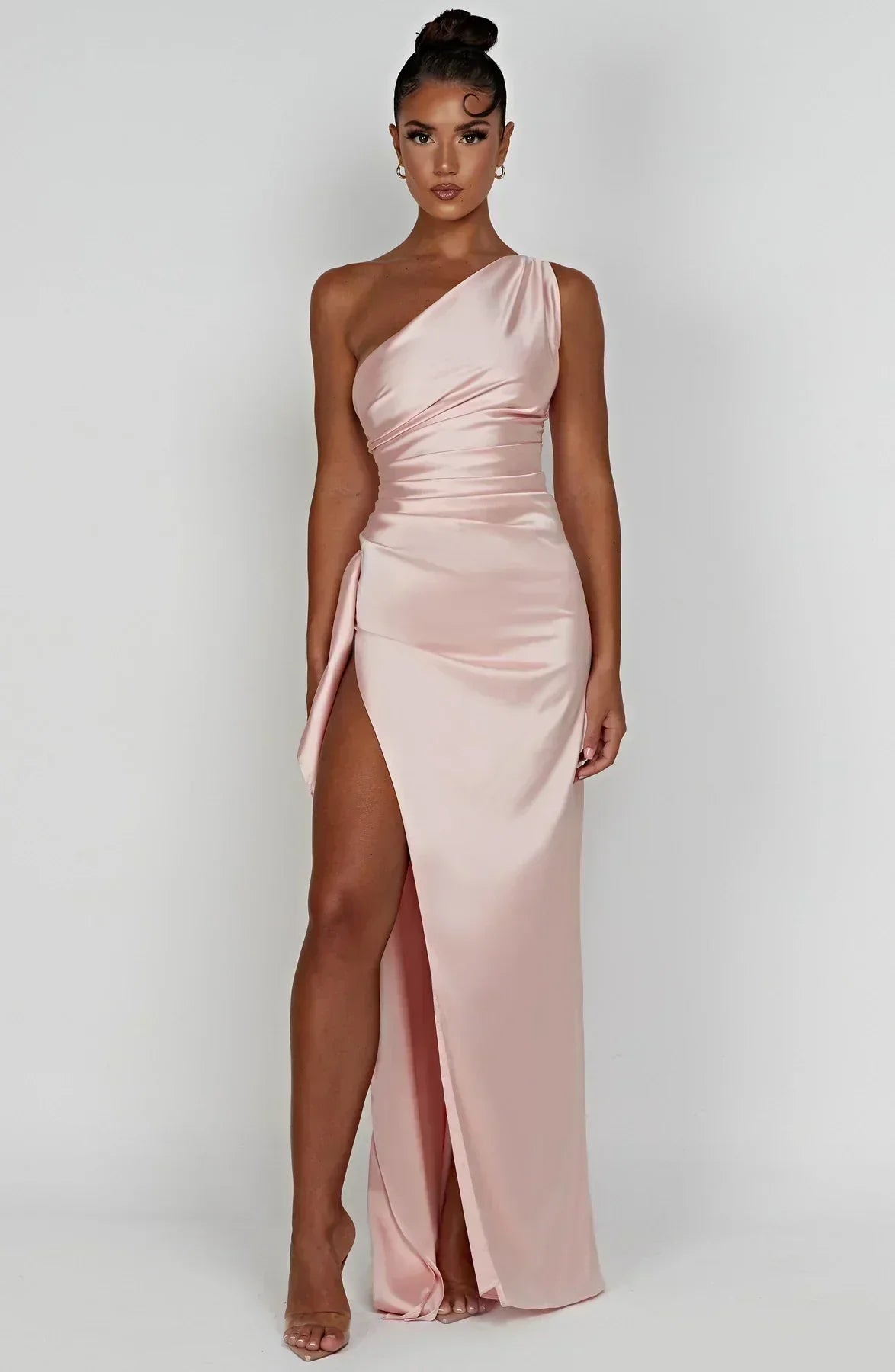 Juliana | Satin One-Shoulder Thigh-Slit Women Summer Maxi Dress