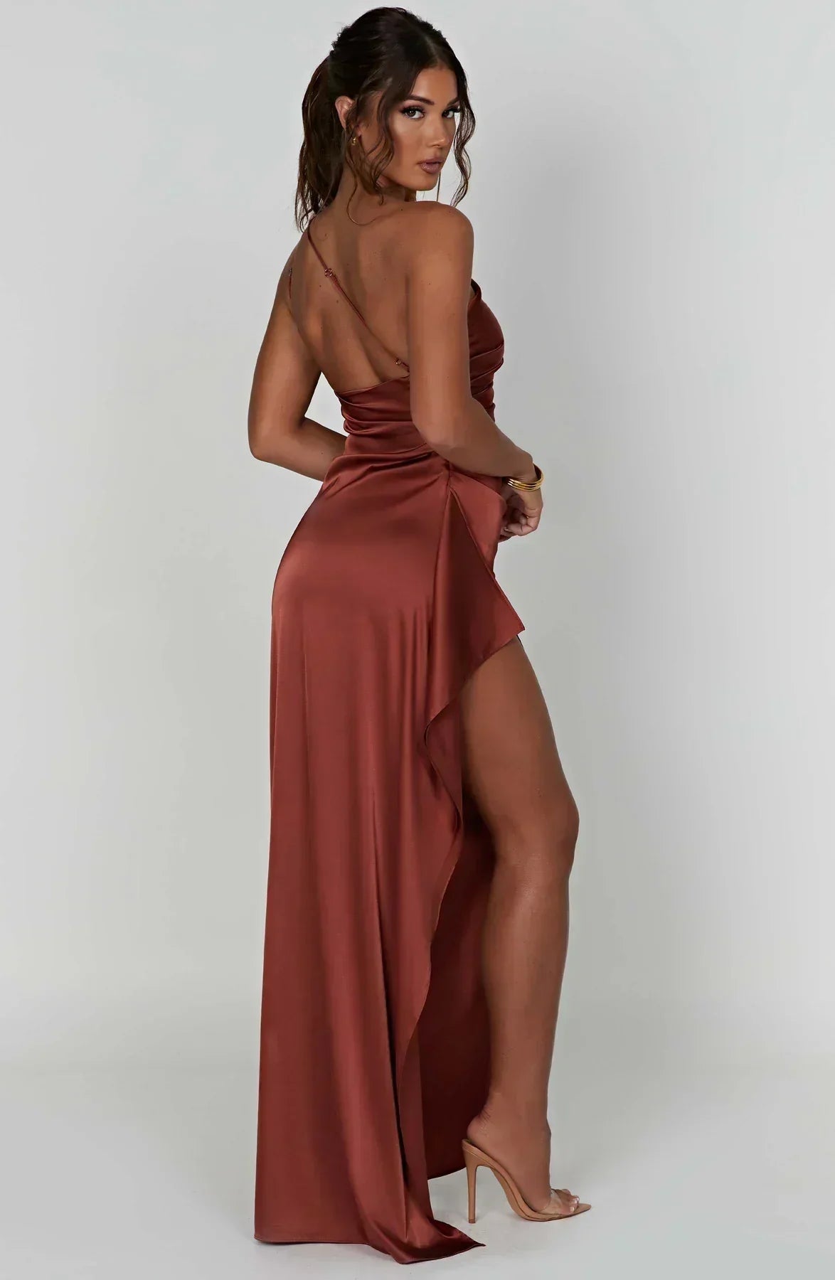 Juliana | Satin One-Shoulder Thigh-Slit Women Summer Maxi Dress