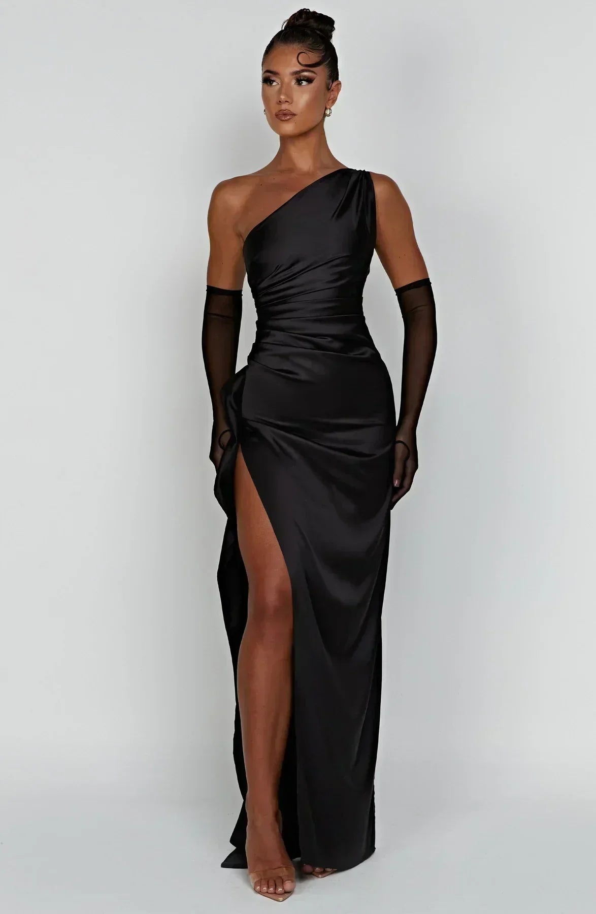 Juliana | Satin One-Shoulder Thigh-Slit Women Summer Maxi Dress