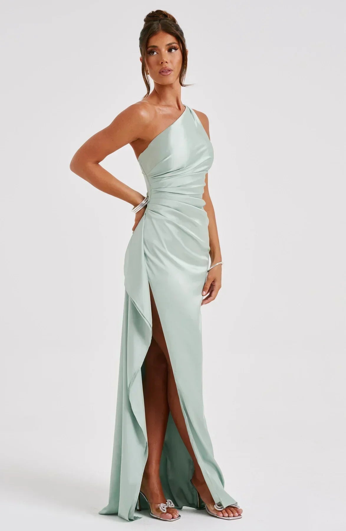 Juliana | Satin One-Shoulder Thigh-Slit Women Summer Maxi Dress