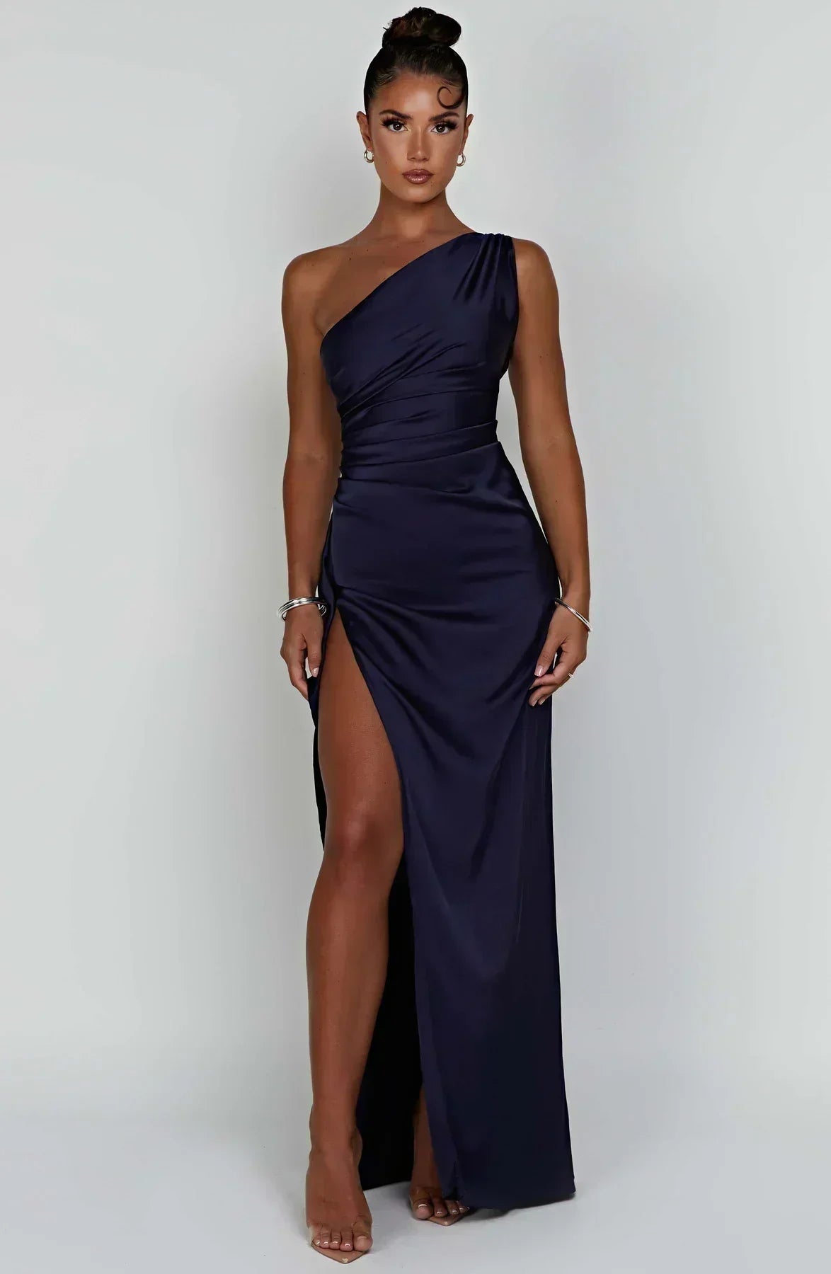 Juliana | Satin One-Shoulder Thigh-Slit Women Summer Maxi Dress