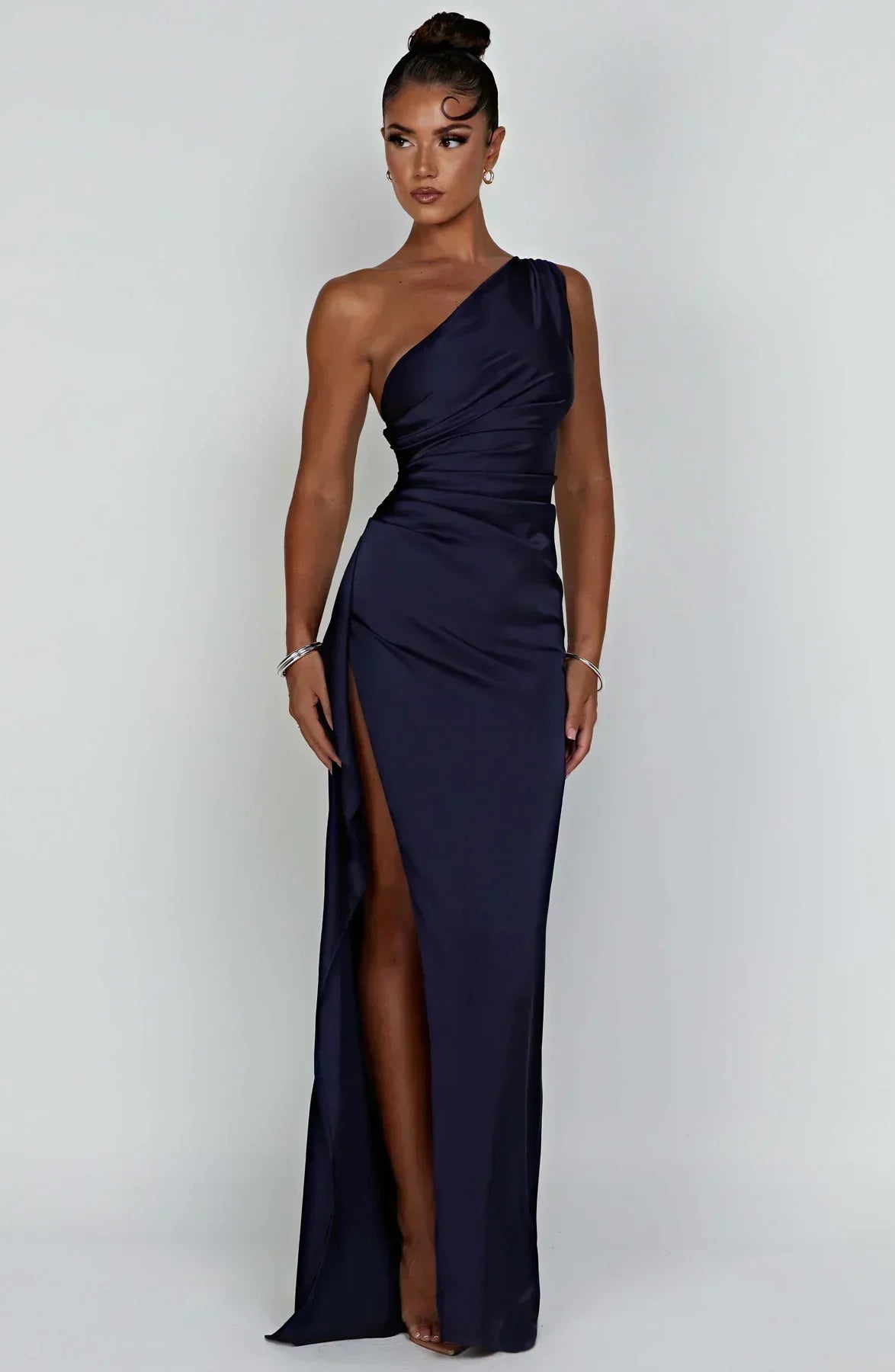 Juliana | Satin One-Shoulder Thigh-Slit Women Summer Maxi Dress