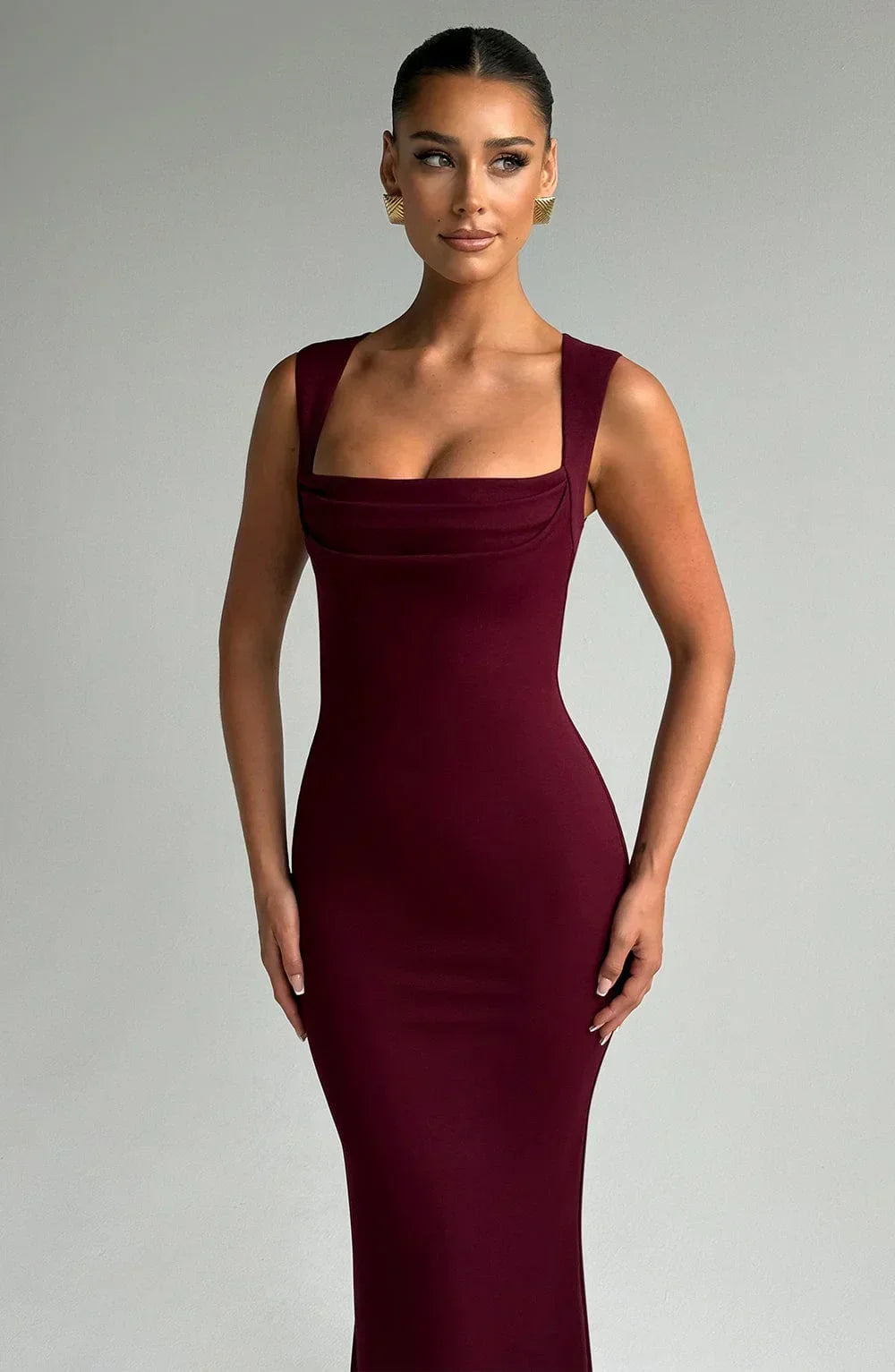 Yvette | Square-Neck Fitted Minimalist Women Summer Maxi Dress