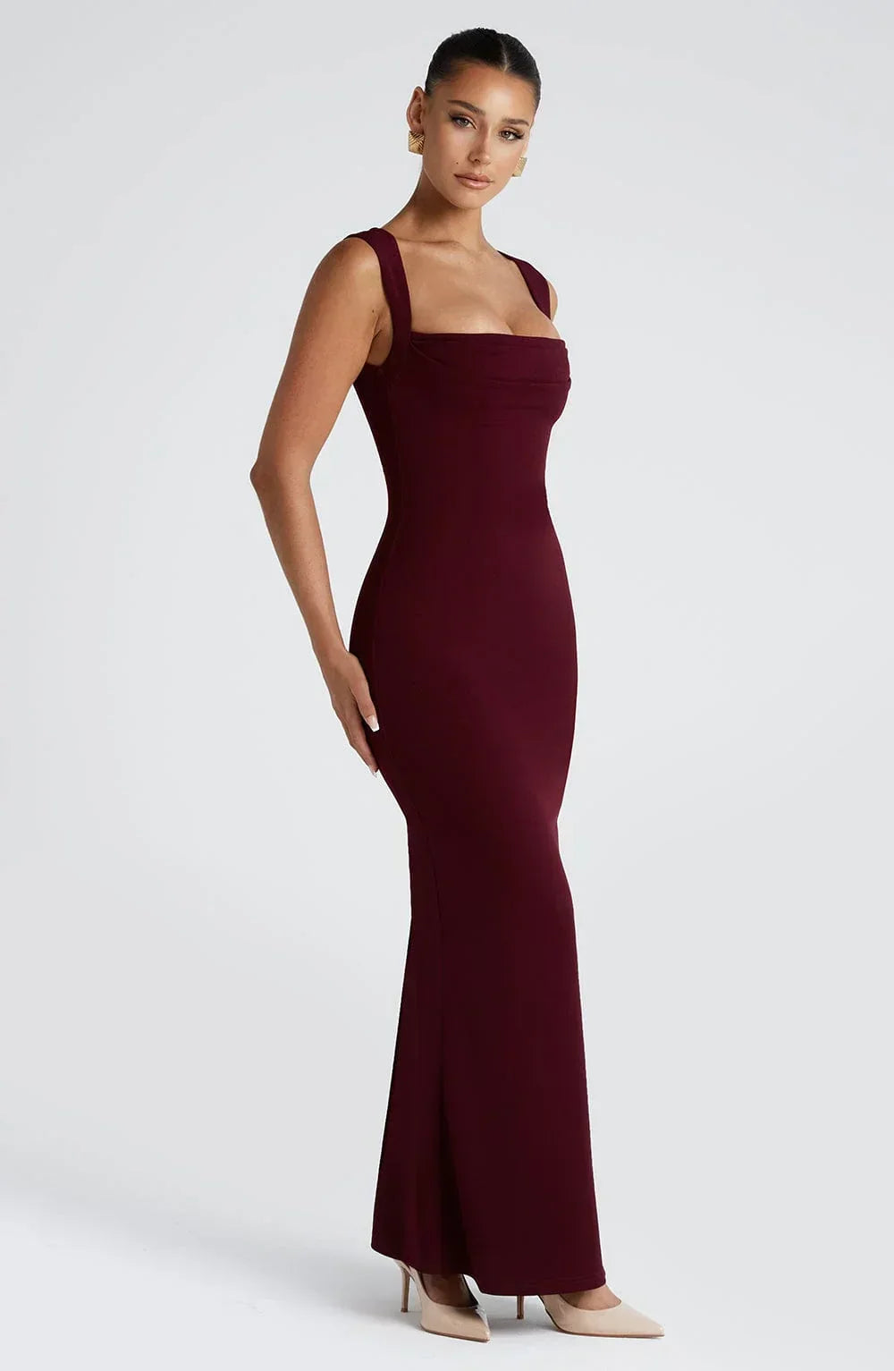 Yvette | Square-Neck Fitted Minimalist Women Summer Maxi Dress