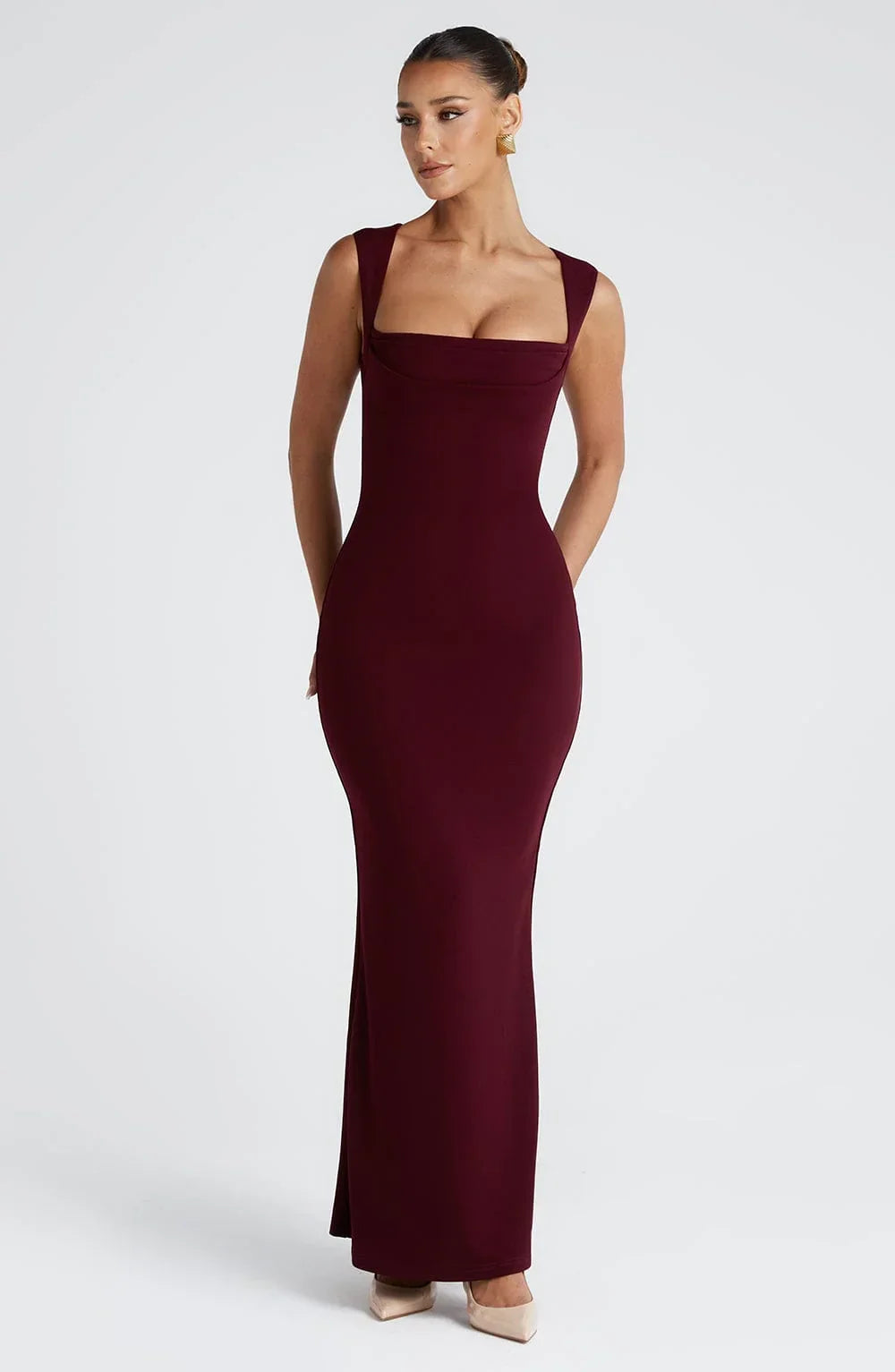 Yvette | Square-Neck Fitted Minimalist Women Summer Maxi Dress
