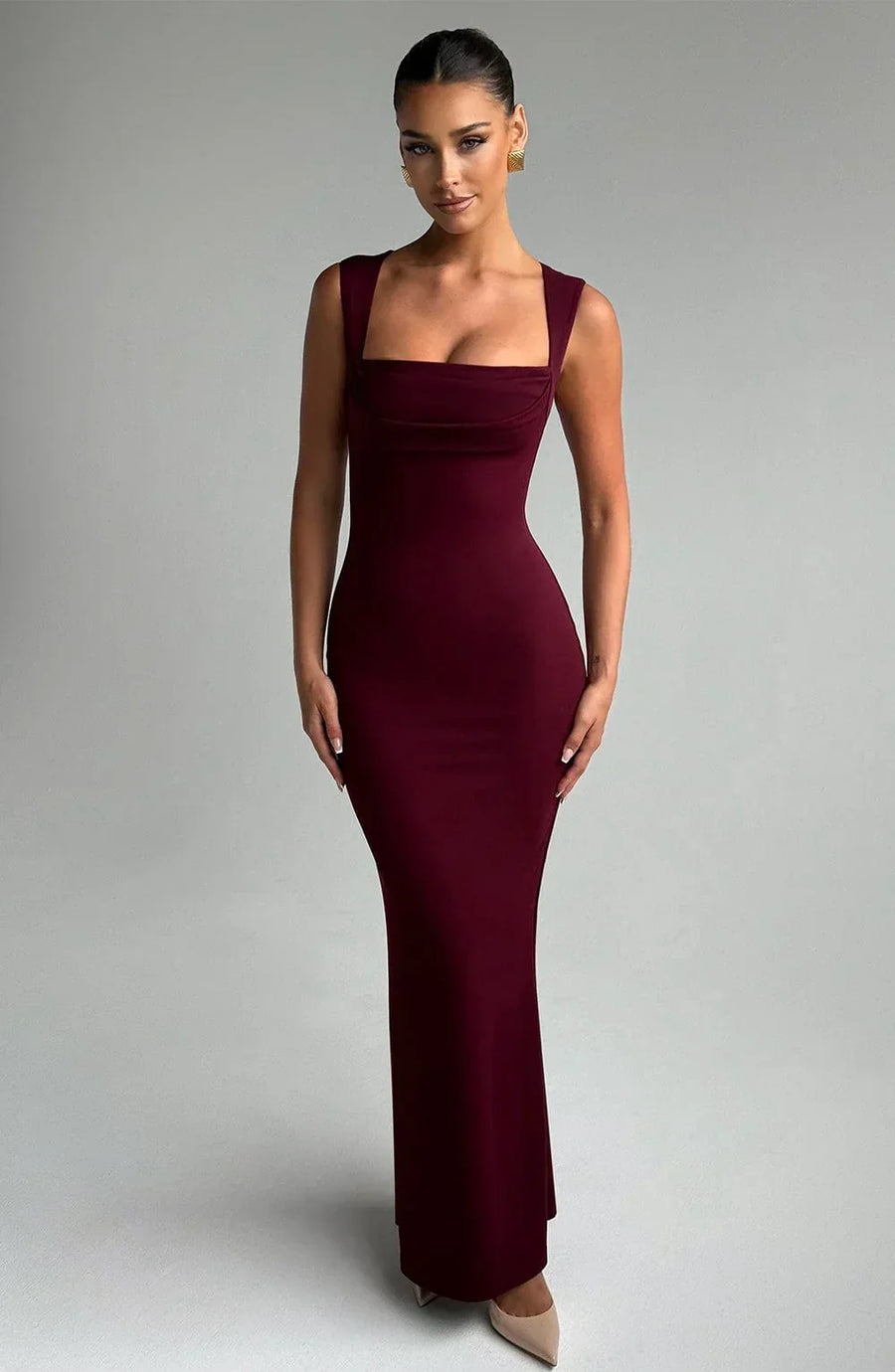 Yvette | Square-Neck Fitted Minimalist Women Summer Maxi Dress